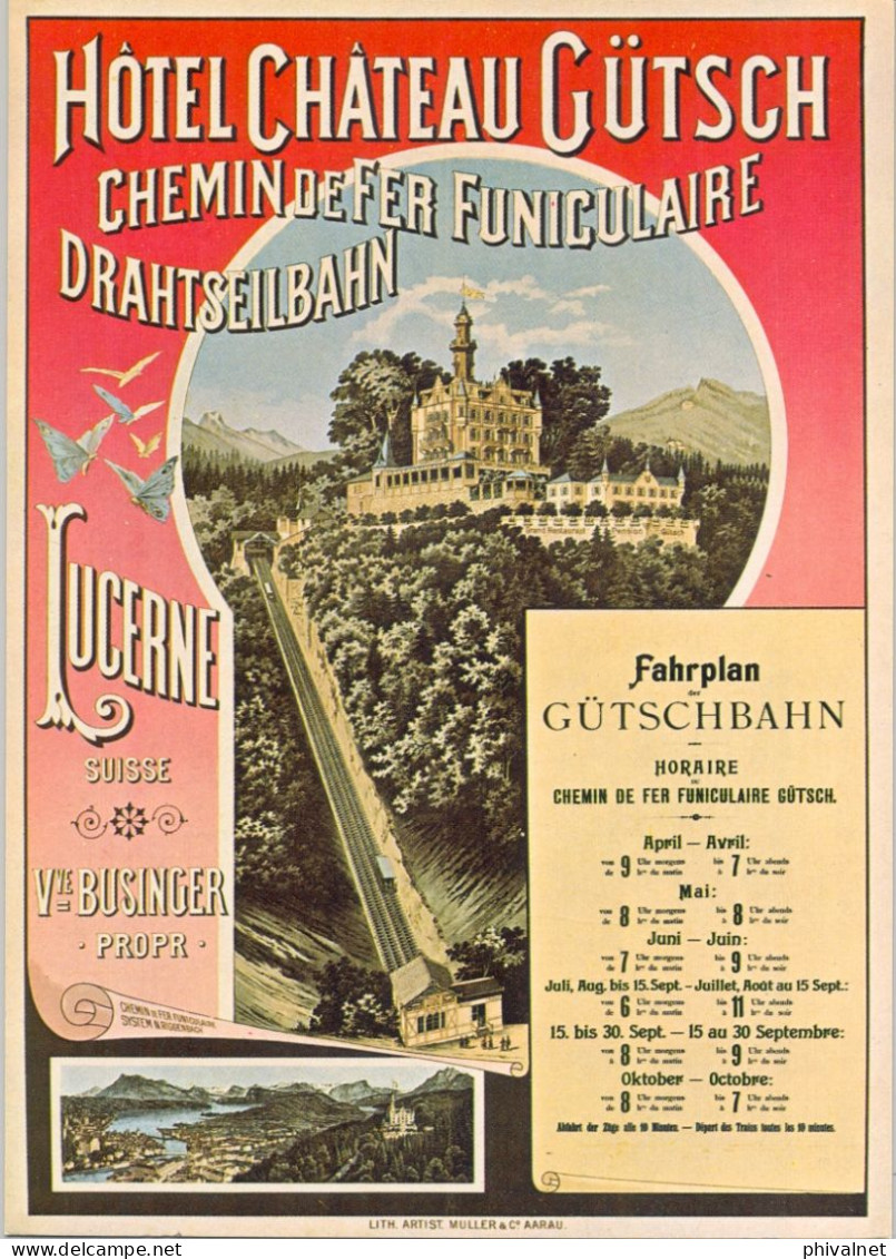 HOTEL CHATEAU GÜTSCH , FUNICULAIRE  - FERROCARRIL  , TRAINS , RAILWAYS , LOCOMOTIVE , TRAIN , BAHN - Kunstbauten