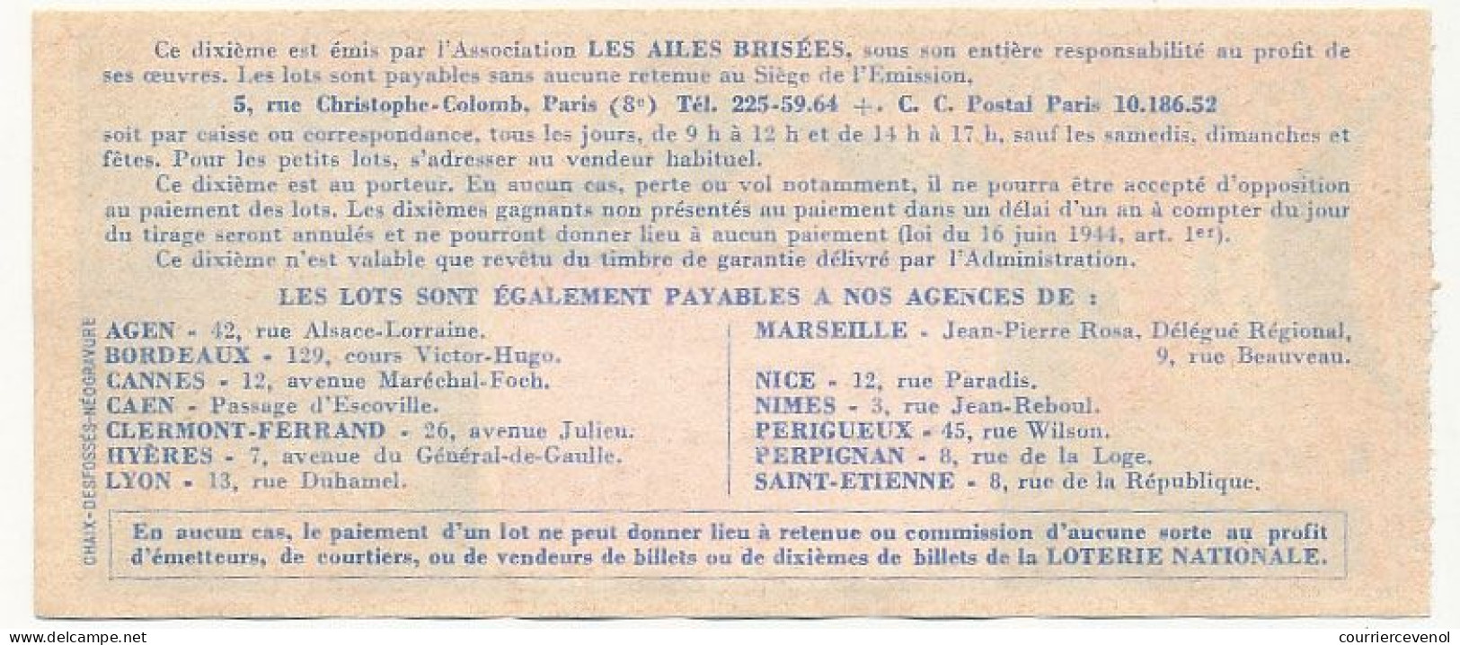 FRANCE - Loterie Nationale - 1/10ème - Les Ailes Brisées - Pilotes D'essais - Georges Sarrabayrouse - 16èm Tr 1968 - Billetes De Lotería
