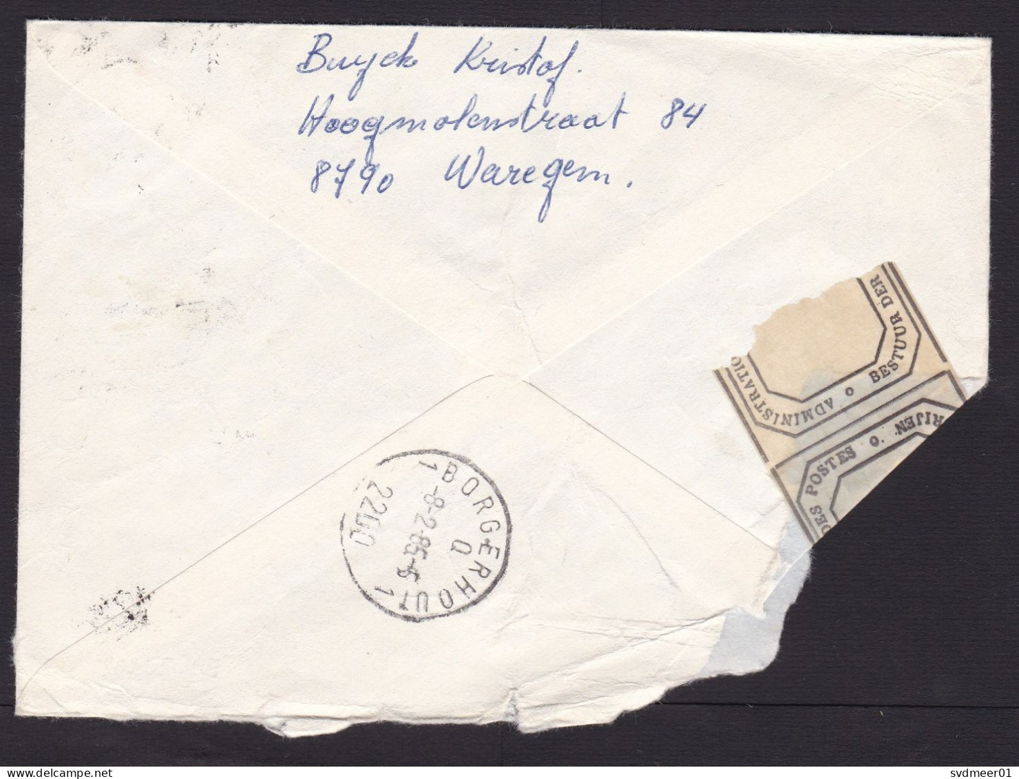 Belgium: Cover, 1985, 1 Stamp, King, Cancel Received Damaged, Repaired, Postal Label / Seal (minor Damage) - Storia Postale