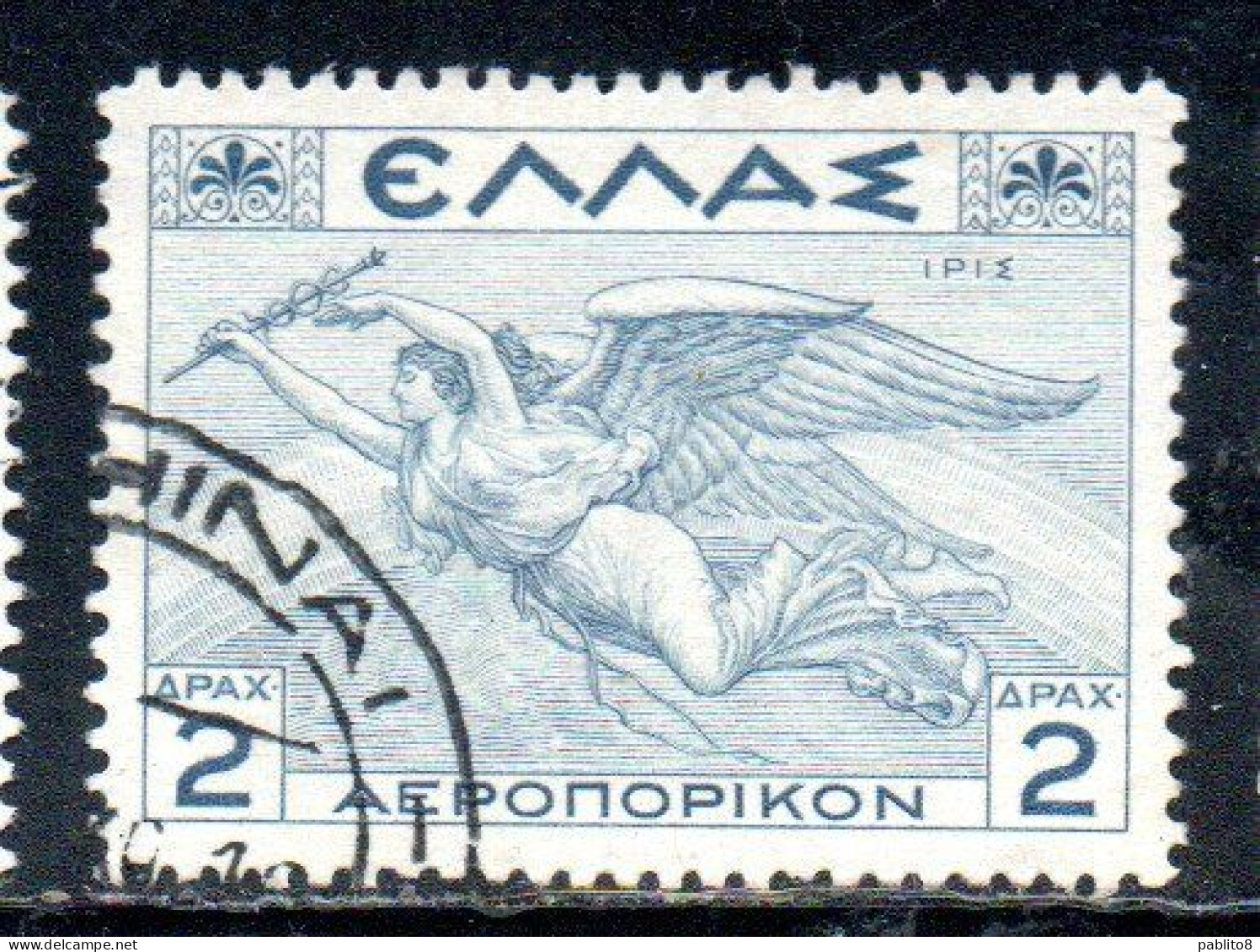 GREECE GRECIA ELLAS 1935 AIR POST MAIL AIRMAIL MYTHOLOGICAL IRIS 2d USED USATO OBLITERE' - Usati