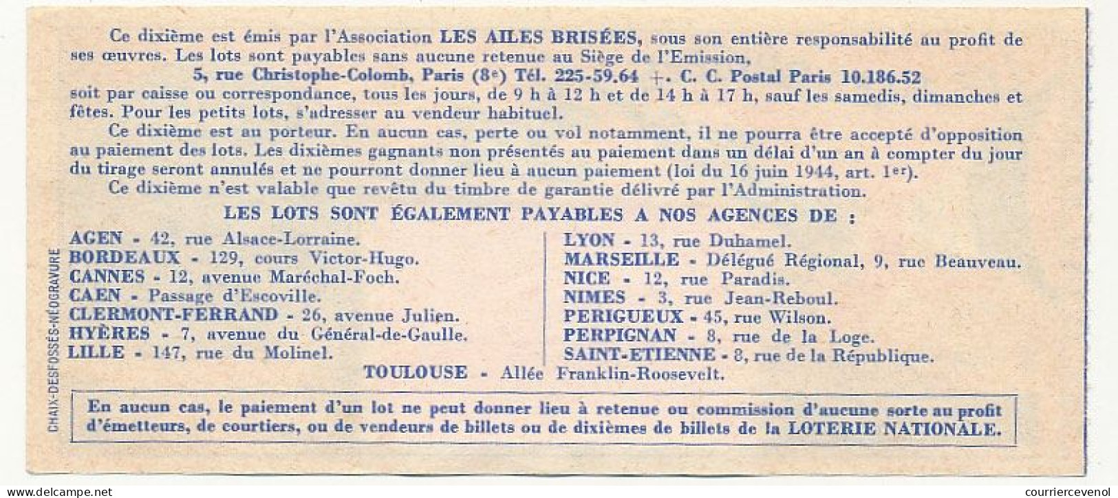 FRANCE - Loterie Nationale - 1/10ème - Les Ailes Brisées - Pilotes D'essais - Charles Goujon - 23èm Tr 1968 - Billets De Loterie