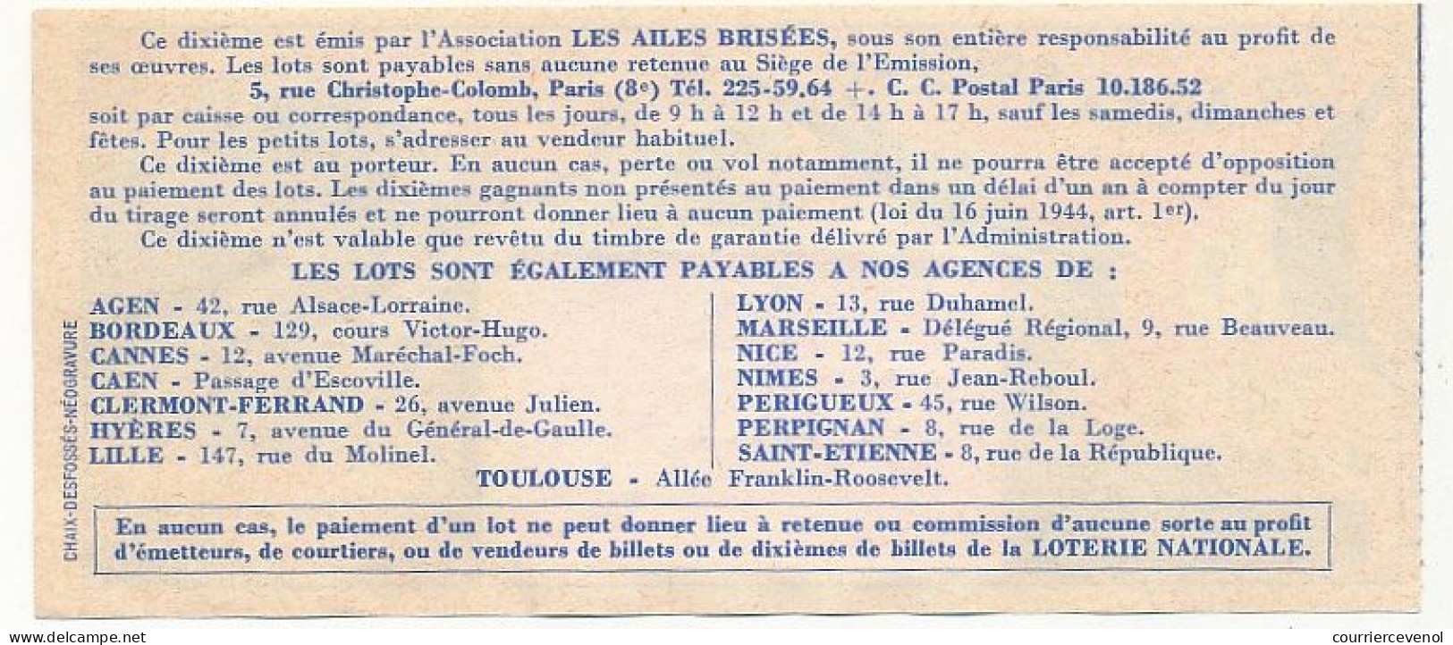 FRANCE - Loterie Nationale - 1/10ème - Les Ailes Brisées - Pilotes D'essais - Claude Dellys - 16èm Tr 1968 - Biglietti Della Lotteria
