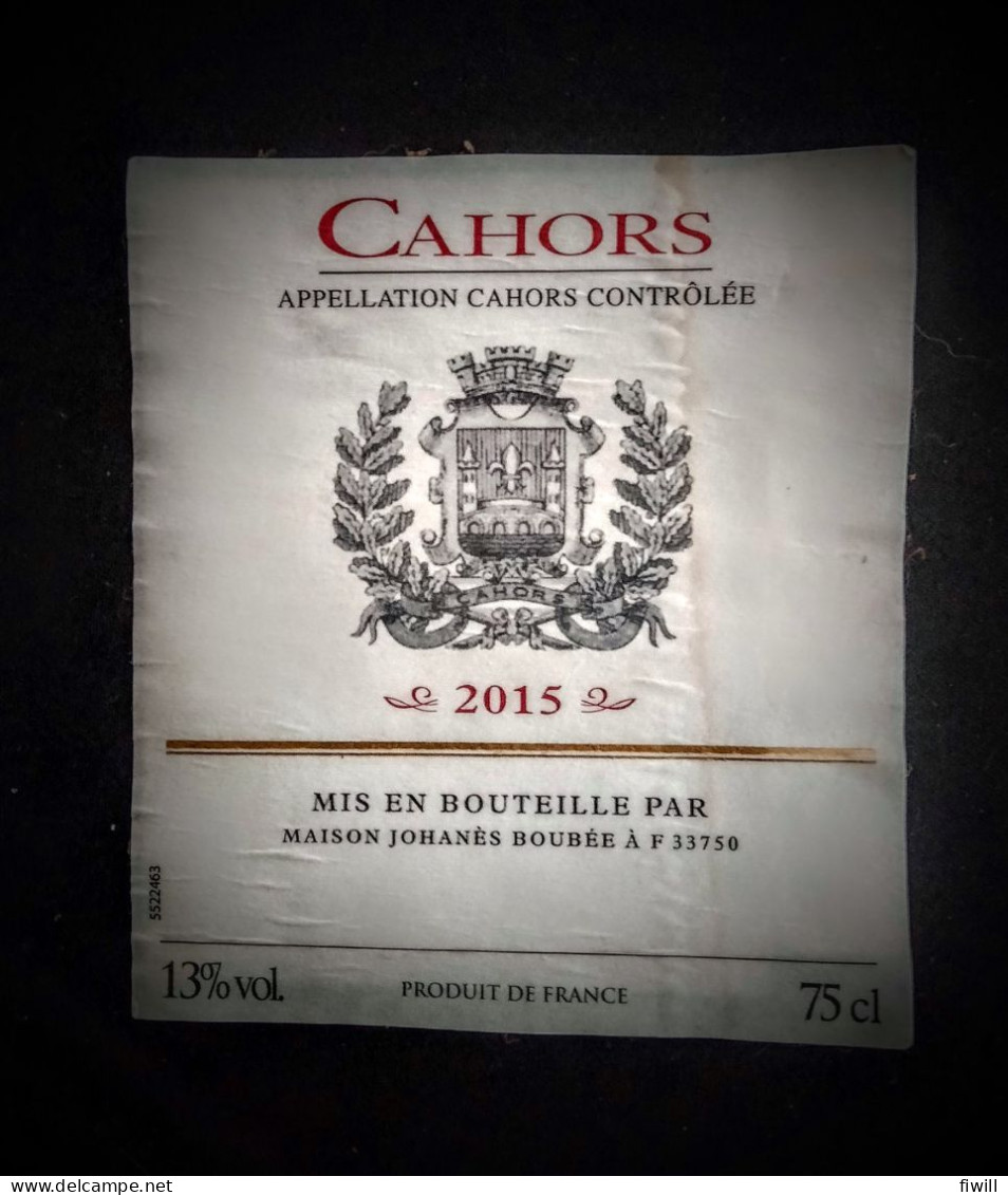 ETIQUETTE DE VIN  CAHORS 2015 - Cahors