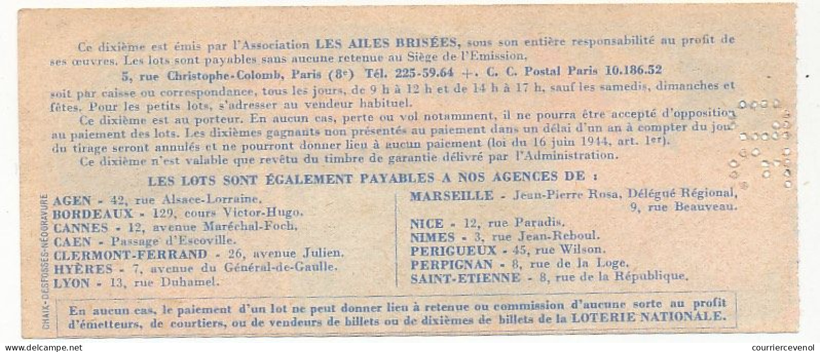 FRANCE - Loterie Nationale - 1/10ème - Les Ailes Brisées - Grands Noms De L'Aviation - Guynemer Georges - 7èm Tr 1967 - Biglietti Della Lotteria