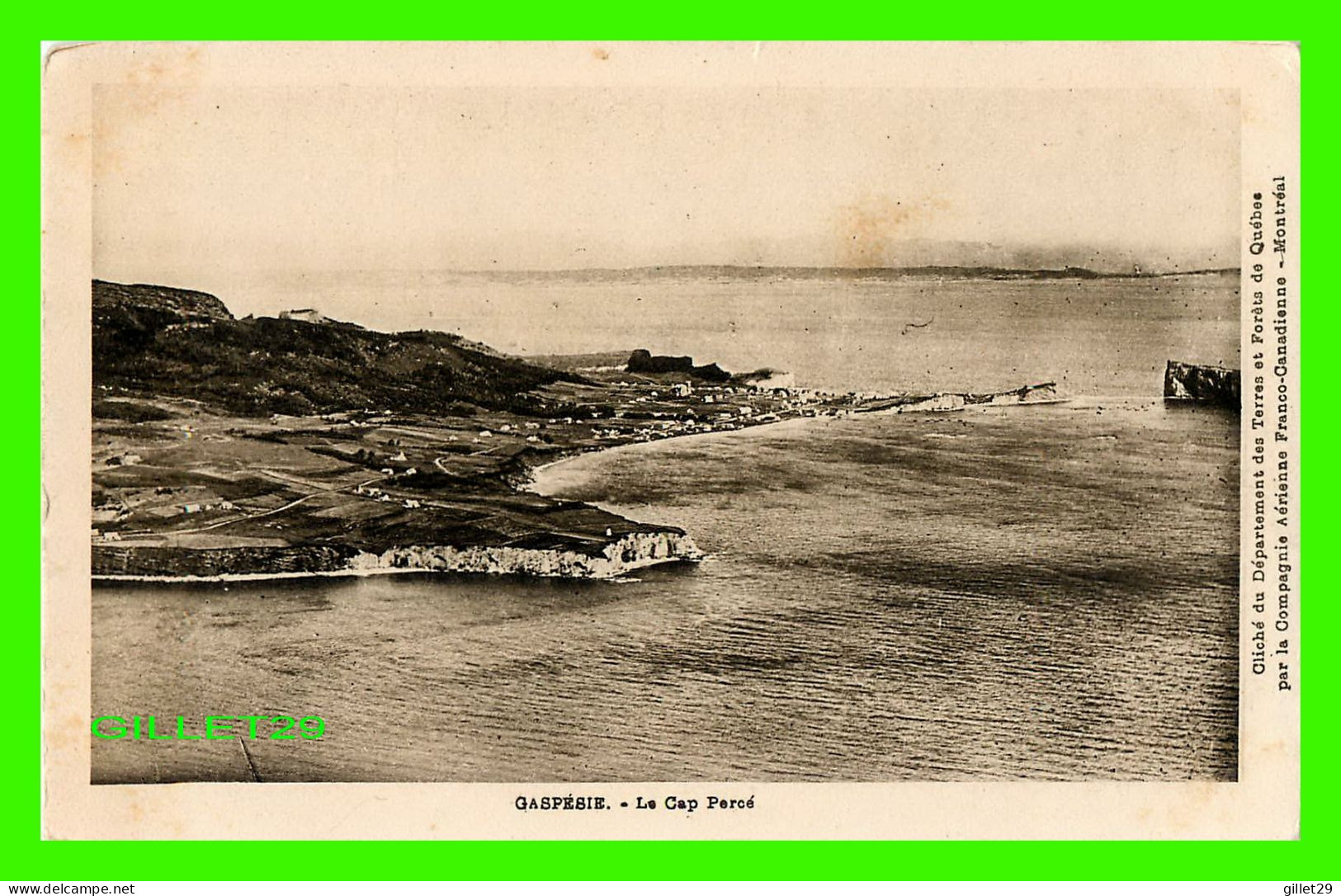 GASPÉSIE, QUÉBEC - VUE AÉRIENNE, LE CAP PERCÉ - COMPAGNIE AÉRIENNE FRANCO-CANADIENNE - - Percé