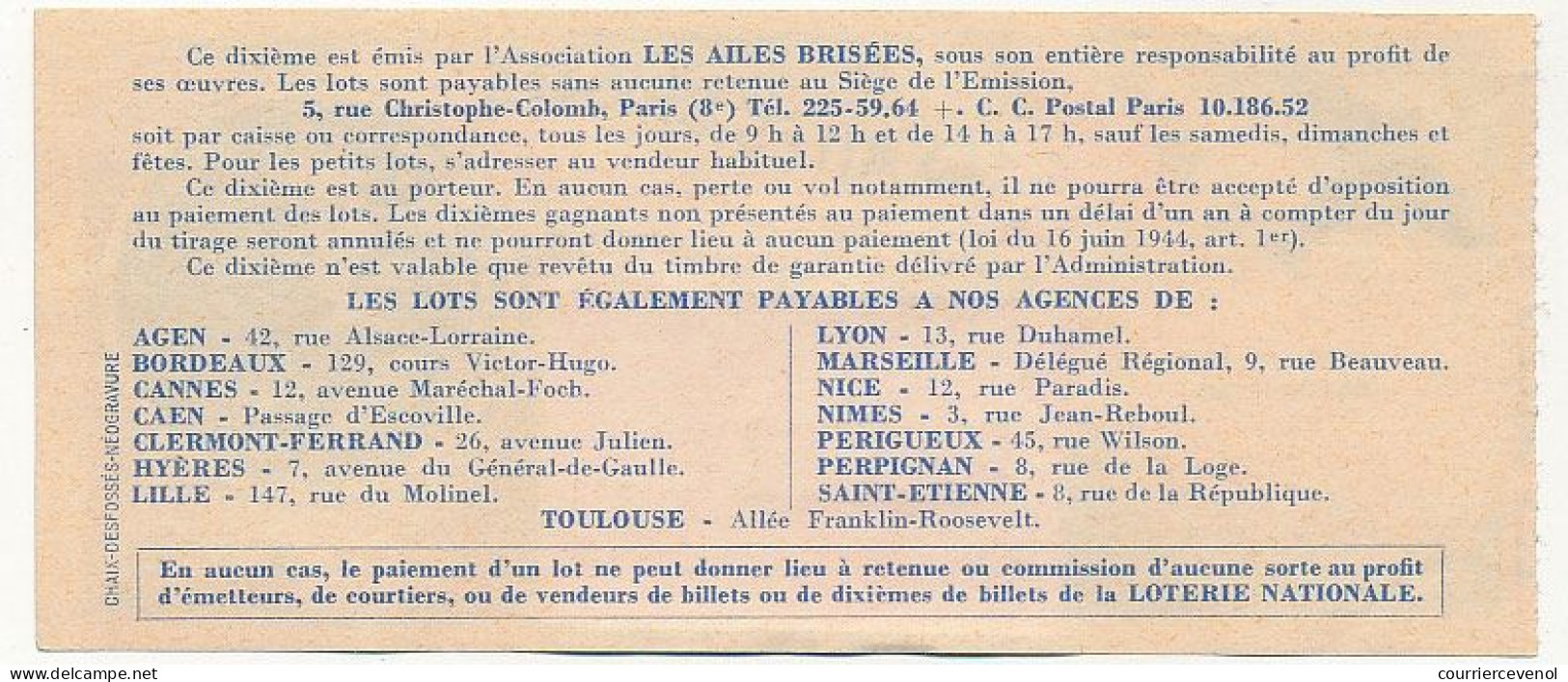 FRANCE - Loterie Nationale - 1/10ème - Les Ailes Brisées - Grands Noms De L'Aviation - Guynemer Georges - 3èm Tr 1968 - Billets De Loterie