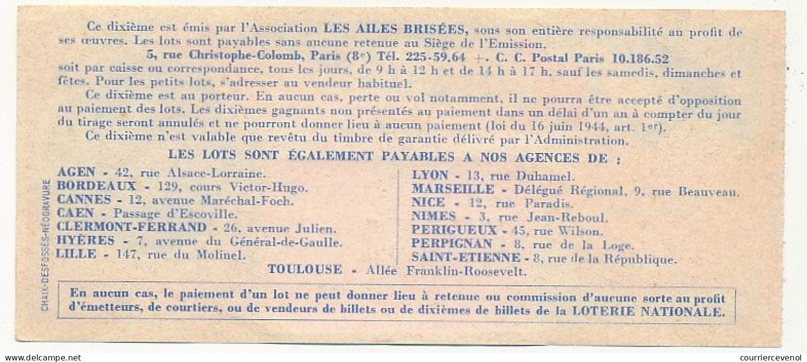 FRANCE - Loterie Nationale - 1/10ème - Les Ailes Brisées - Grands Noms Aviation - Brindejonc Des Moulinais -12èm Tr 1968 - Loterijbiljetten