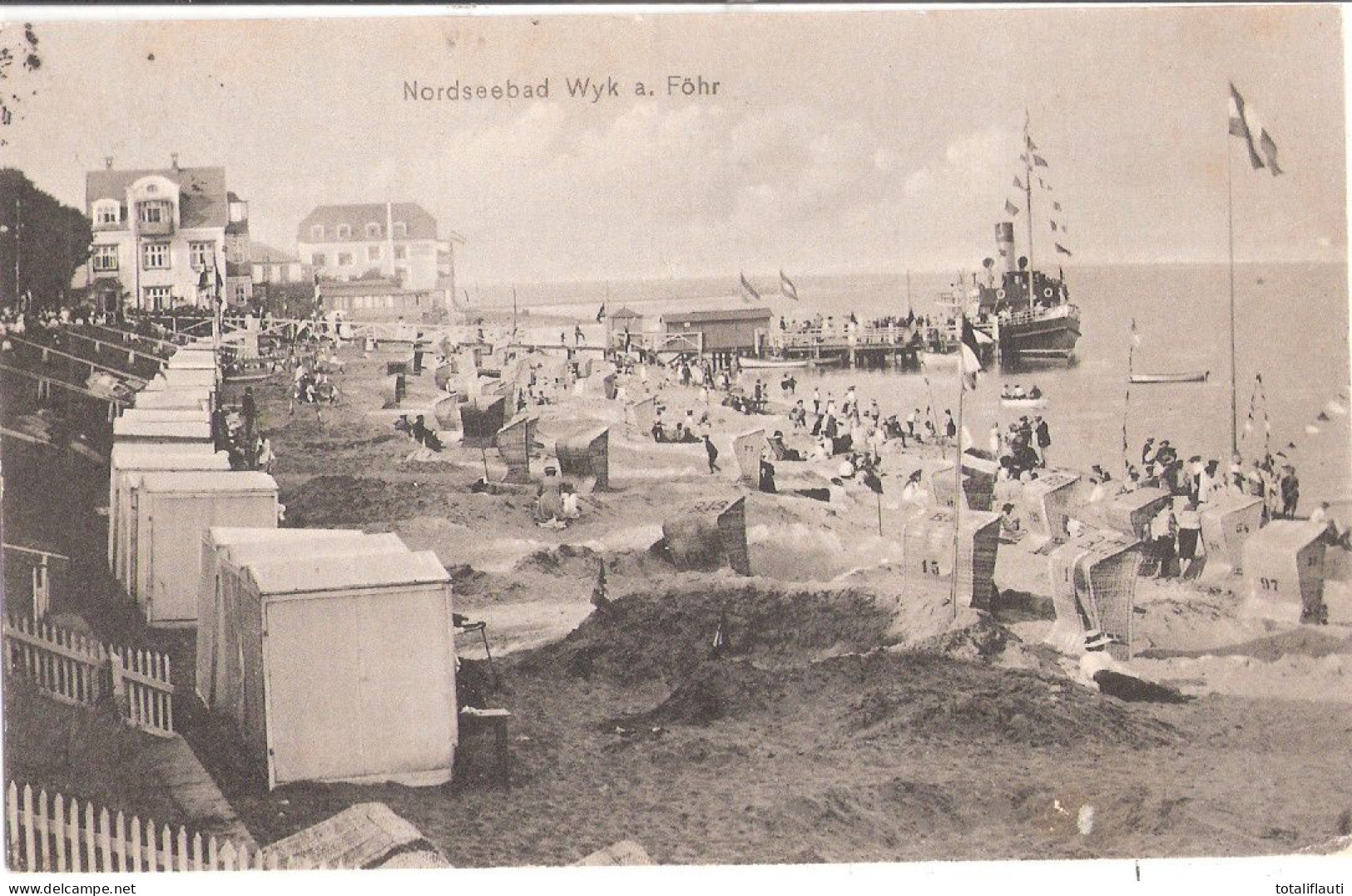 Nordseebad WYK Föhr Strandleben Badekabinen Ausflugs Dampfer An Brücke Gelaufen 5.8.1911 - Föhr