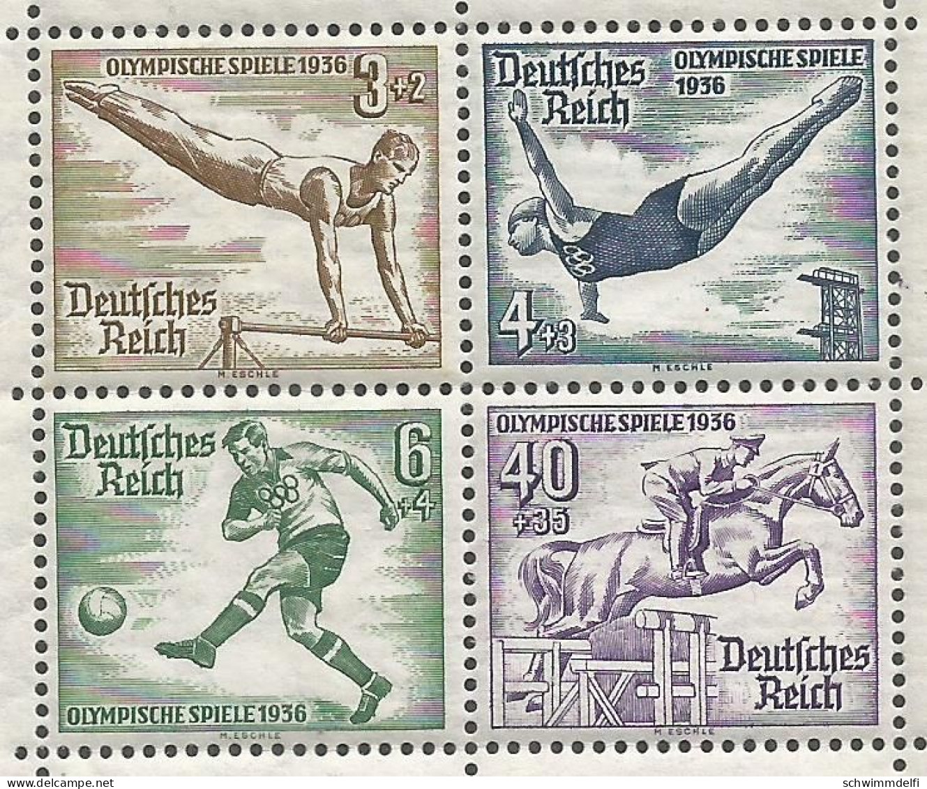 DEUTSCHES REICH - BLOQUE Nº 5 DE LA OLIMPIADA 1936 EN BERLIN - MNH CON MANCHAS DETRÁS CON LA GOMA ORIGINAL - Blocchi