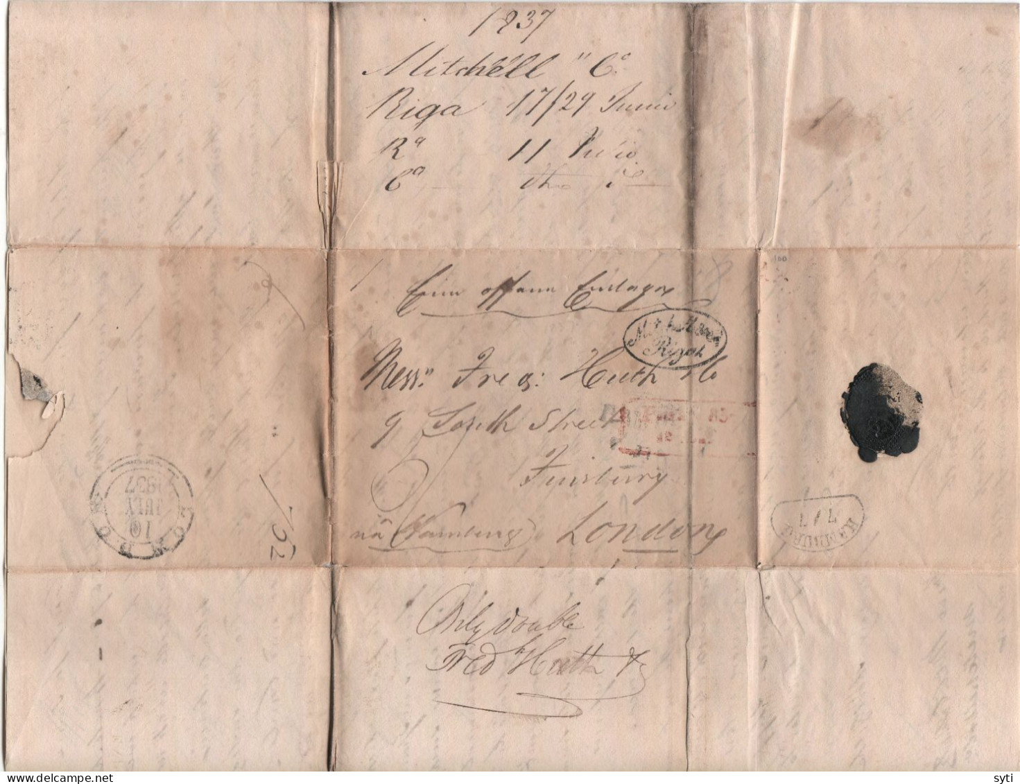 Russia 1837 Riga - London EXPORTS PRICE Via Hamburg Scarce Printed Letter Full Content - ...-1857 Prefilatelia