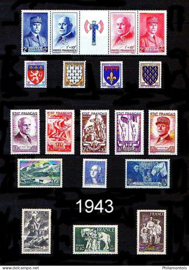 FRANCE - Année Complète 1943 - N° 568 à 598 - Neufs N** - Très Beaux - 1940-1949