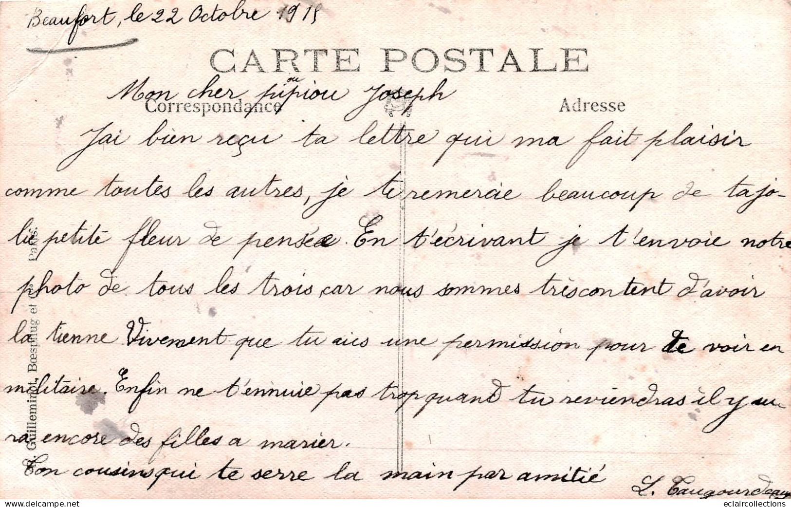 Beaufort En  Vallée :     49    Carte Photo. Trois Enfants Taugourdeau   1915    (voir Scan) - Sonstige & Ohne Zuordnung