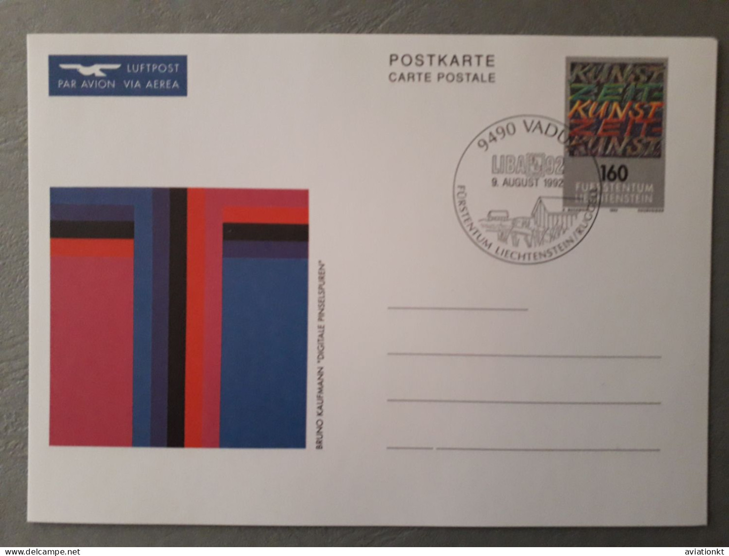 Postkarte Stempel Vaduz, LIBA 1992, Liechtenstein - Covers & Documents