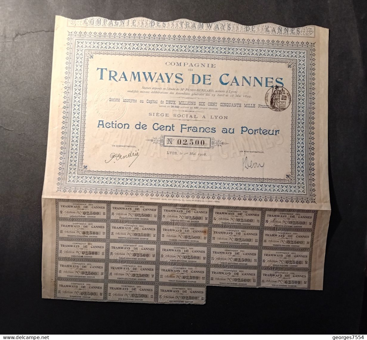 ACTION - TRAMWAYS DE CANNES -  - Obligation De 100 FRANCS - 1908 - Transport