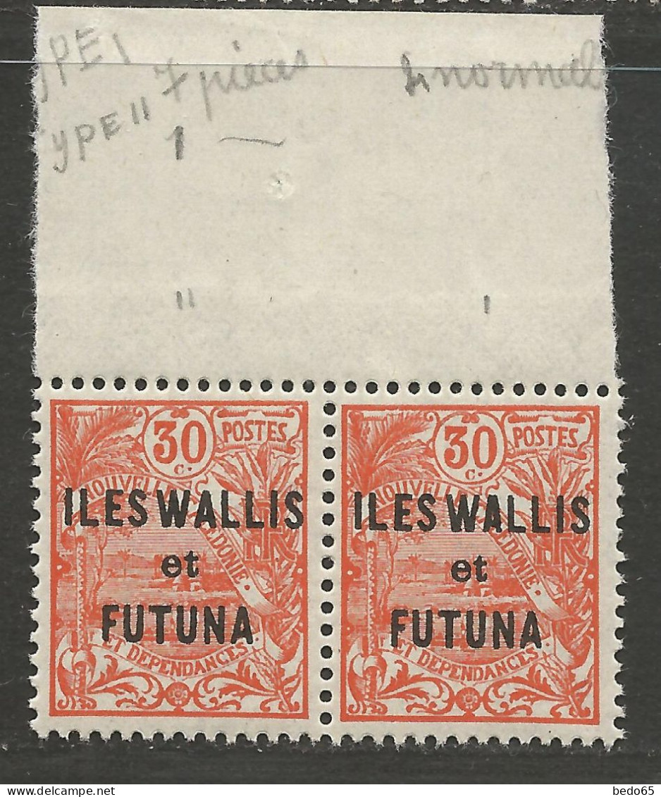 WALLIS ET FUTUNA  N° 23A Tenant à W étroit NEUF** LUXE SANS CHARNIERE  / Hingeless  / MNH - Neufs