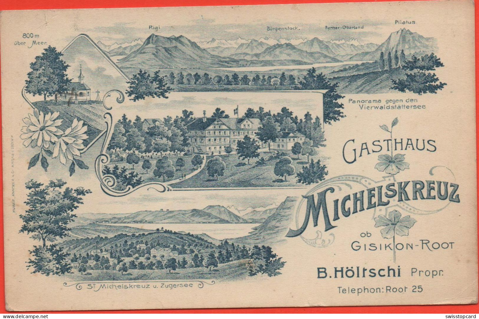 LITHO Gasthaus Michelskreuz Ob GISIKON-ROOT Propr. B. Höltschi - Giswil