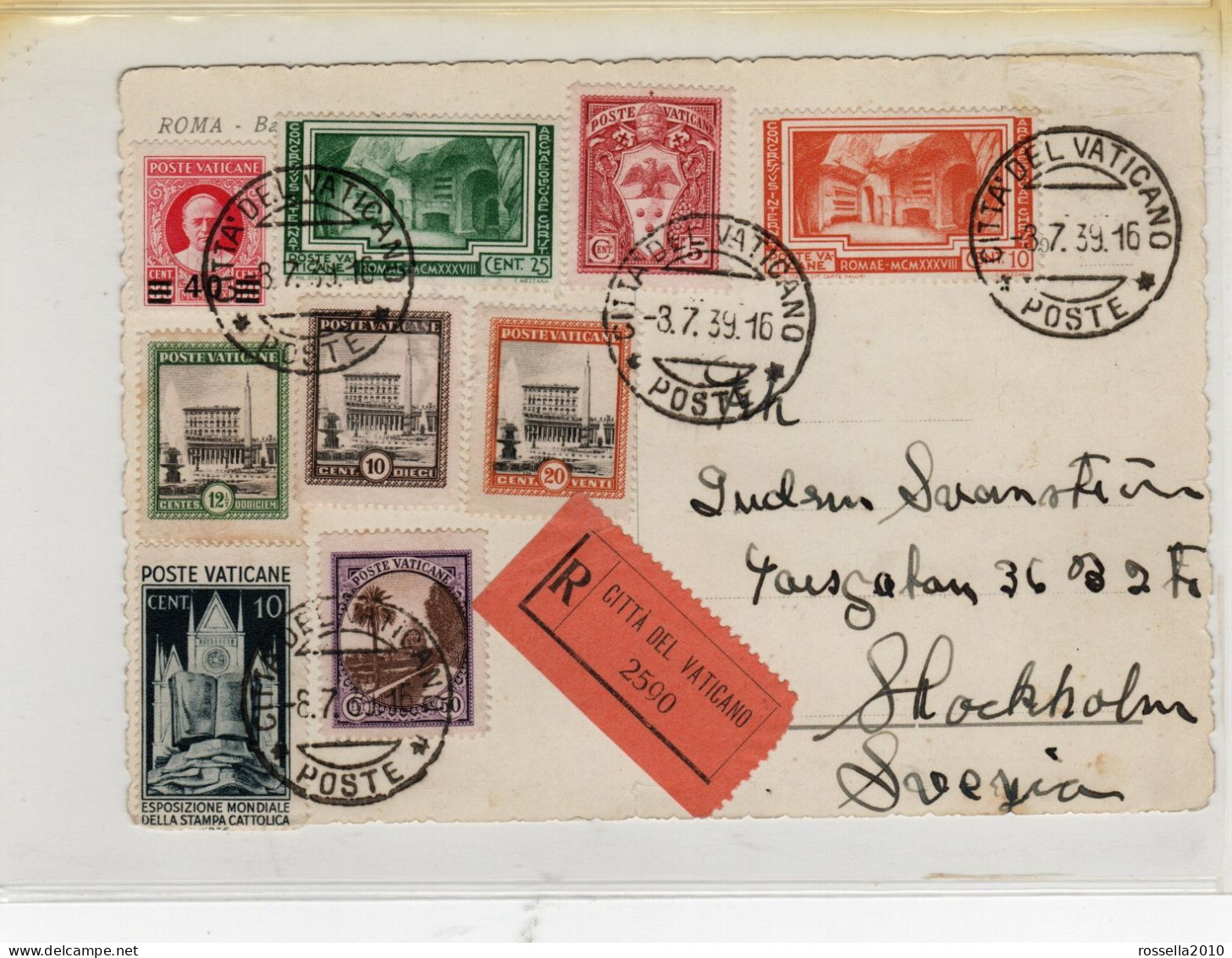 CARTOLINA 1939 STORIA POSTALE BELLA AFFRANCATURA VATICANO FRANCOBOLLI VATICAN POSTCARD STAMP VATIKAN BRIEFMARKEN - Briefe U. Dokumente