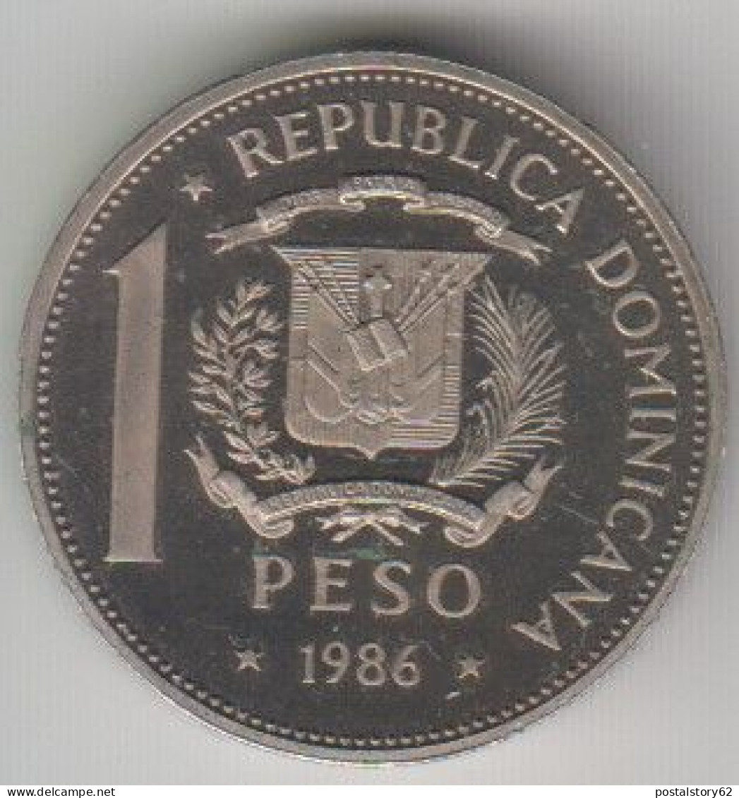 Domenican Republic 1 Peso 1986  15 Giochi Centroamerican E Caraibici Nikel Placcato Acciaio Piedfort Km # P16 Raro - Dominicaine