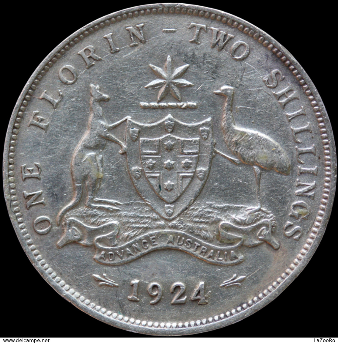 LaZooRo: Australia 1 Florin 1924 M XF Die Crack - Silver - Florin