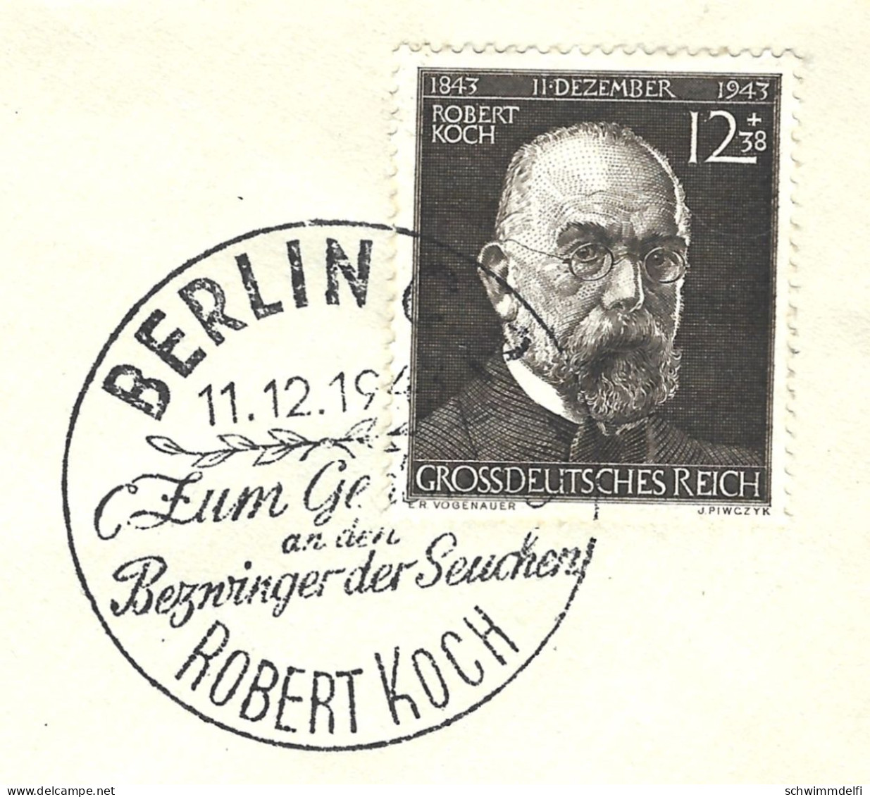 DEUTSCHES REICH - BRIEFUMSCHLAG MIT BRIEFMARKE UND SONDERSTEMPEL ZUM GEDENKEN AN ROBERT KOCH AM 11.12.1944 - Briefe