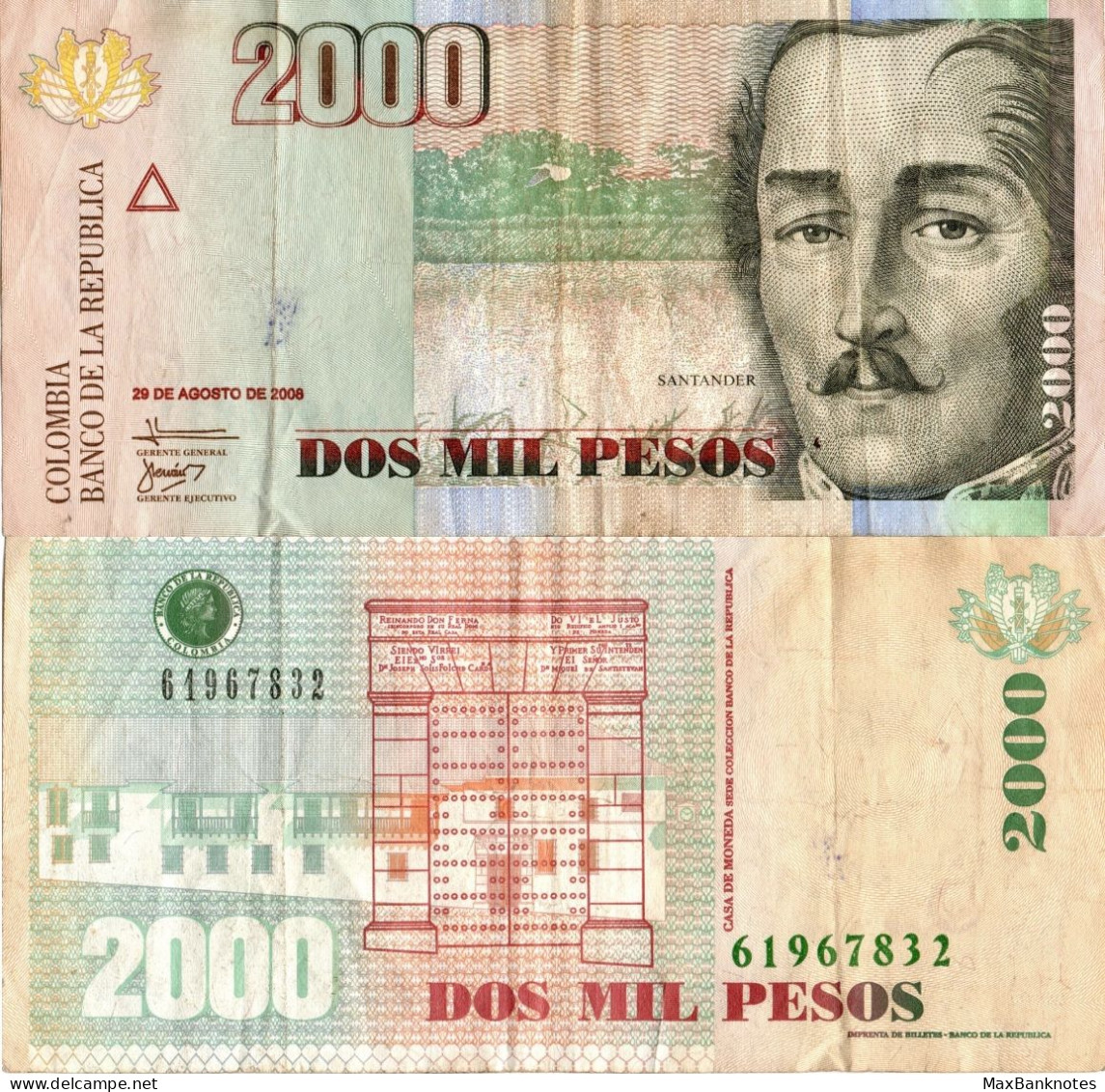 Colombia / 2.000 Pesos / 2008 / P-457(h) / VF - Colombia