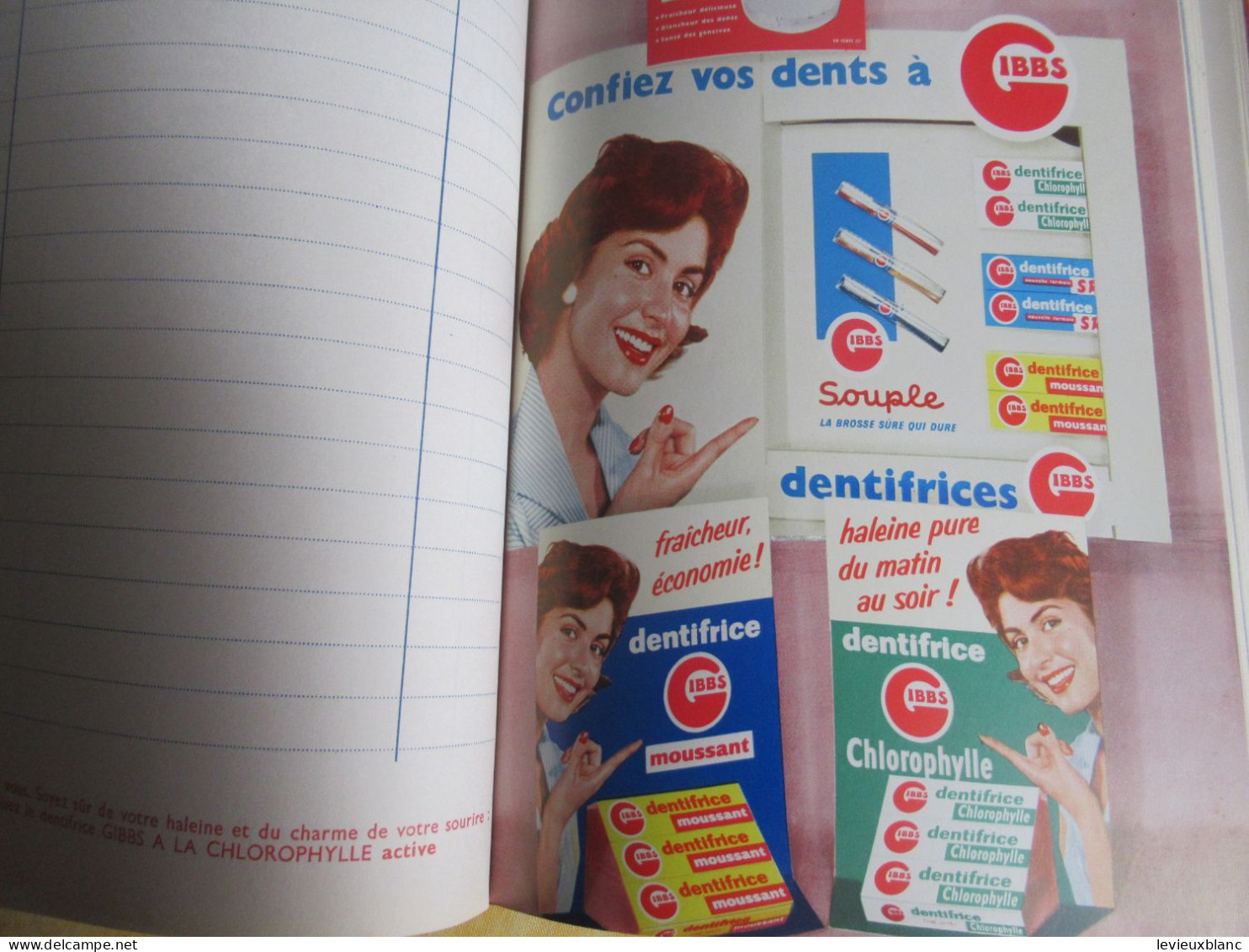 Agenda publicitaire GIBBS/ Dentifrices et Rasoirs/ Thibaud Gibbs & Cie/Paris/ Usines La Plaine St Denis/1956        ALM4