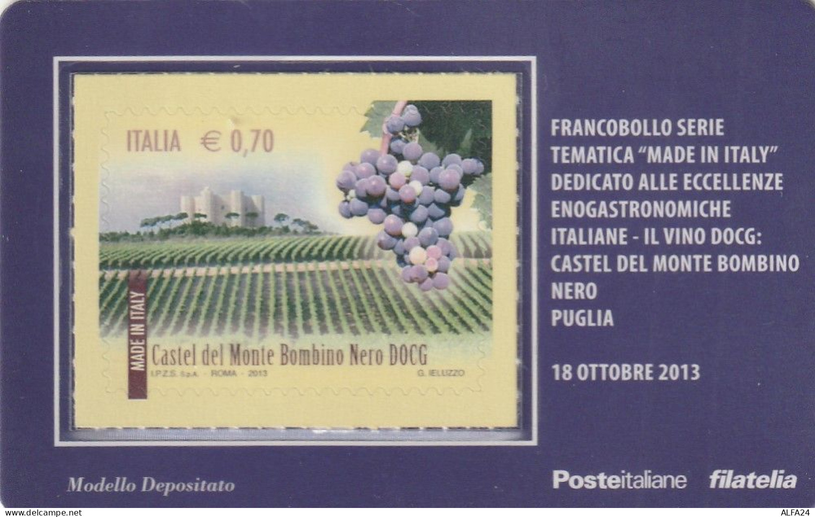 TESSERA FILATELICA VALORE 0,7 EURO CASTEL DEL MONTE BOMBINO (TF1244 - Philatelistische Karten
