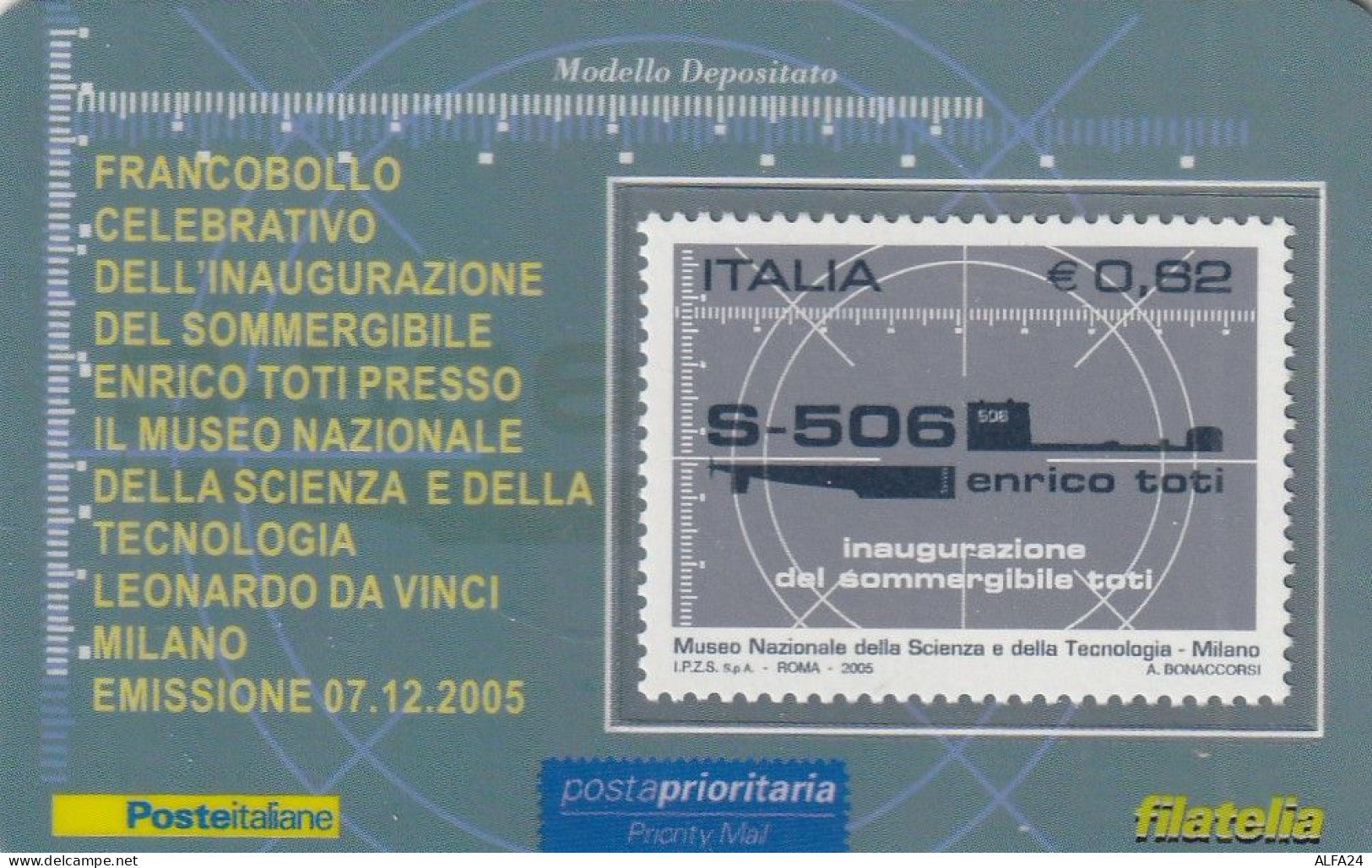 TESSERA FILATELICA VALORE 0,62 EURO SOMMERGIBILE TOTI (TF1215 - Cartes Philatéliques