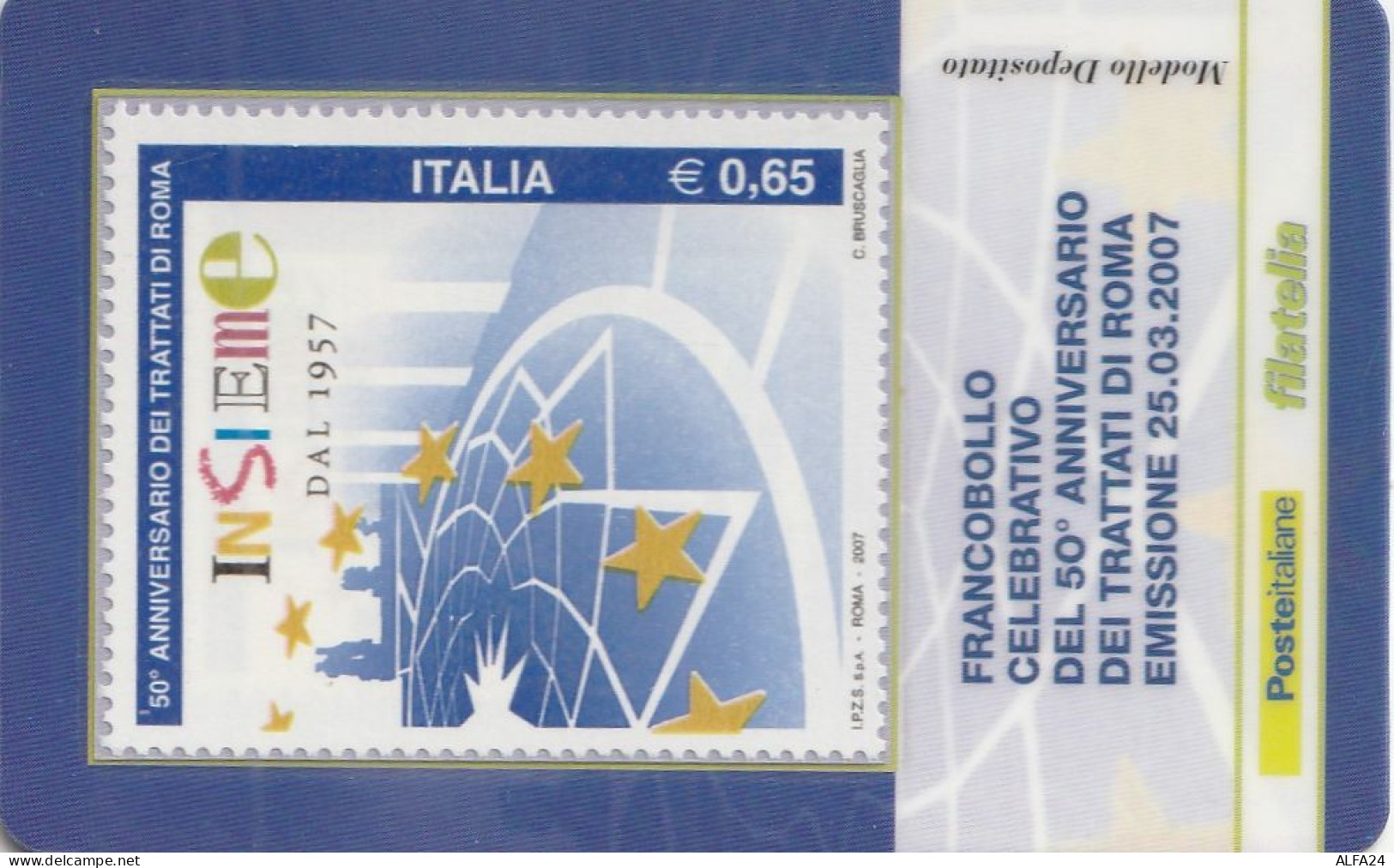 TESSERA FILATELICA VALORE 0,65 EURO TRATTATI DI ROMA (TF1177 - Cartes Philatéliques