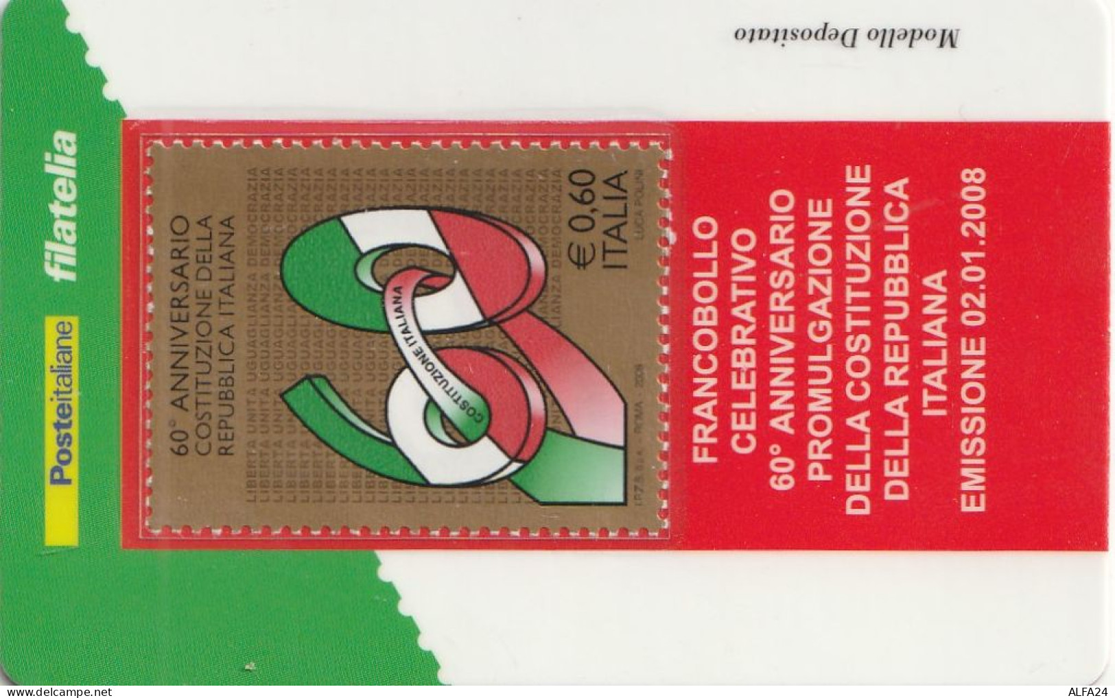 TESSERA FILATELICA VALORE 0,6 EURO COSTITUZIONE (TF1129 - Philatelic Cards