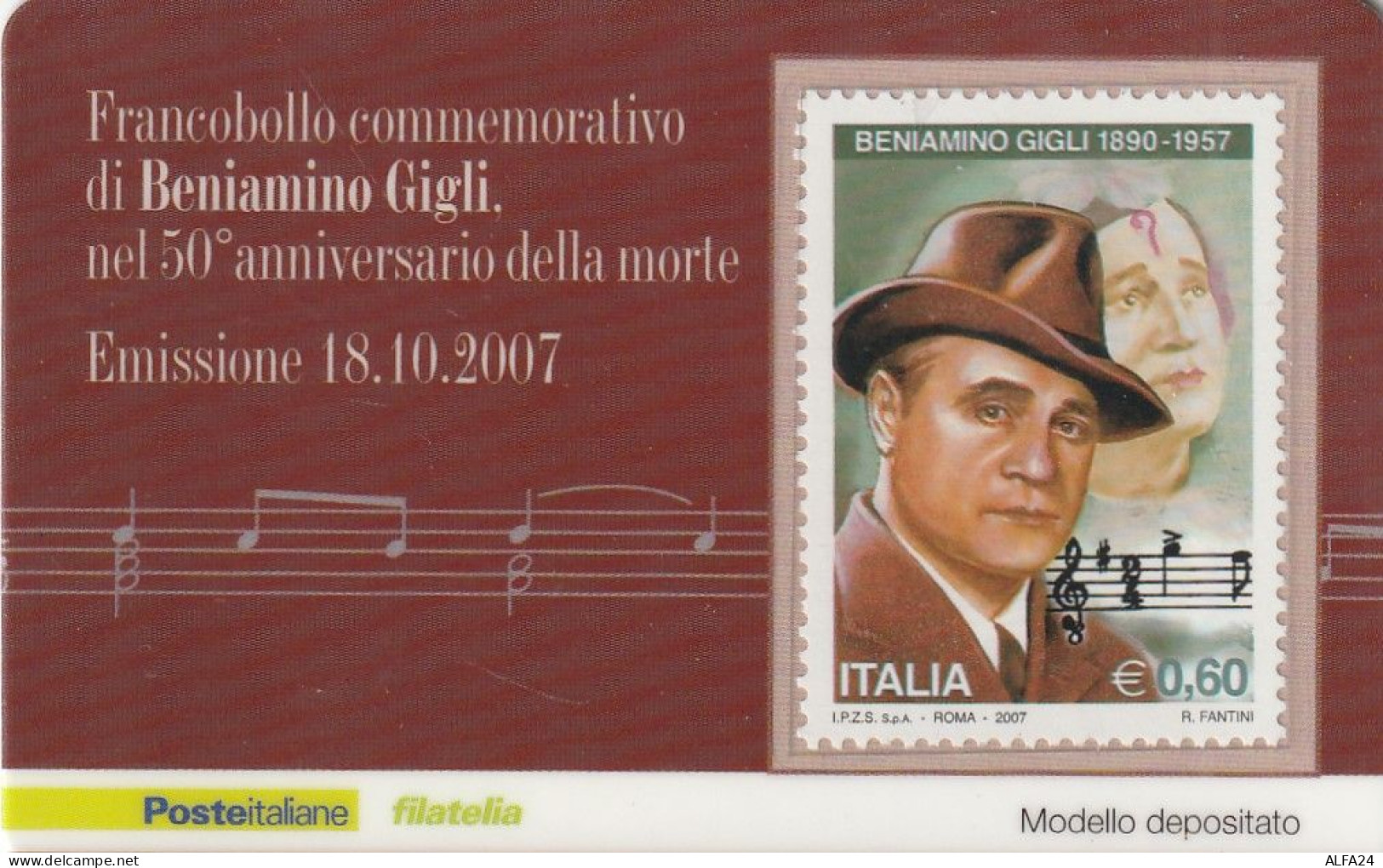 TESSERA FILATELICA VALORE 0,6 EURO BENIAMINO GIGLI (TF1127 - Philatelic Cards