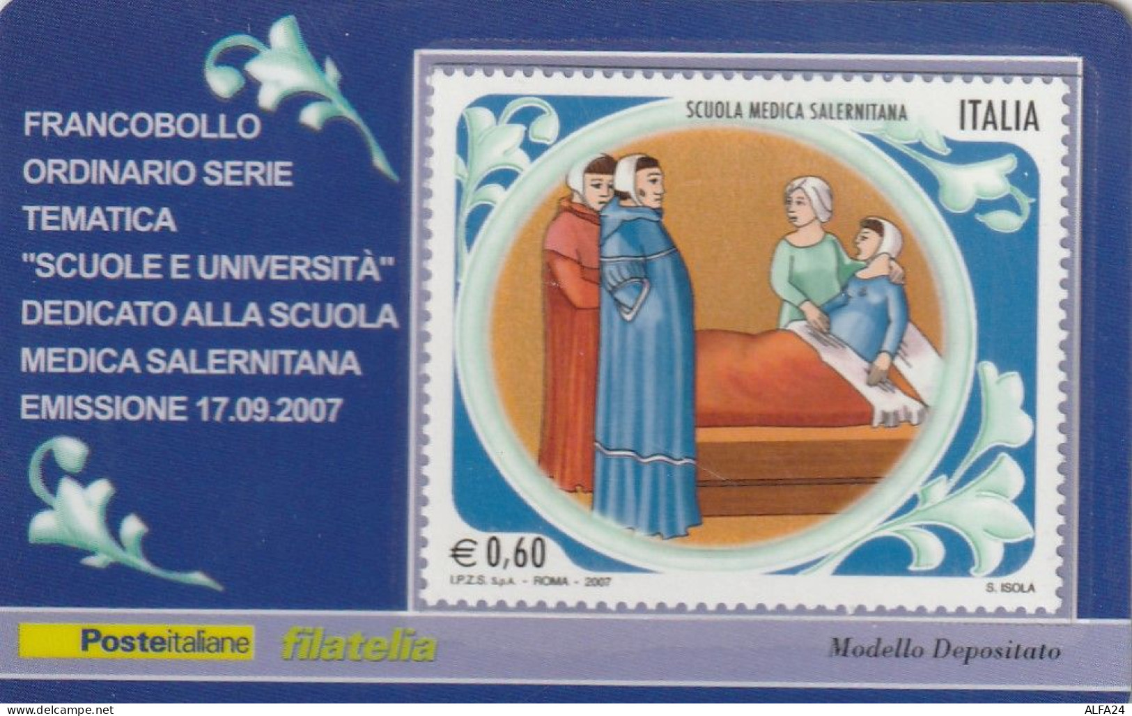 TESSERA FILATELICA VALORE 0,6 EURO SCUOLA MEDICA SALERNITANA (TF1122 - Philatelic Cards