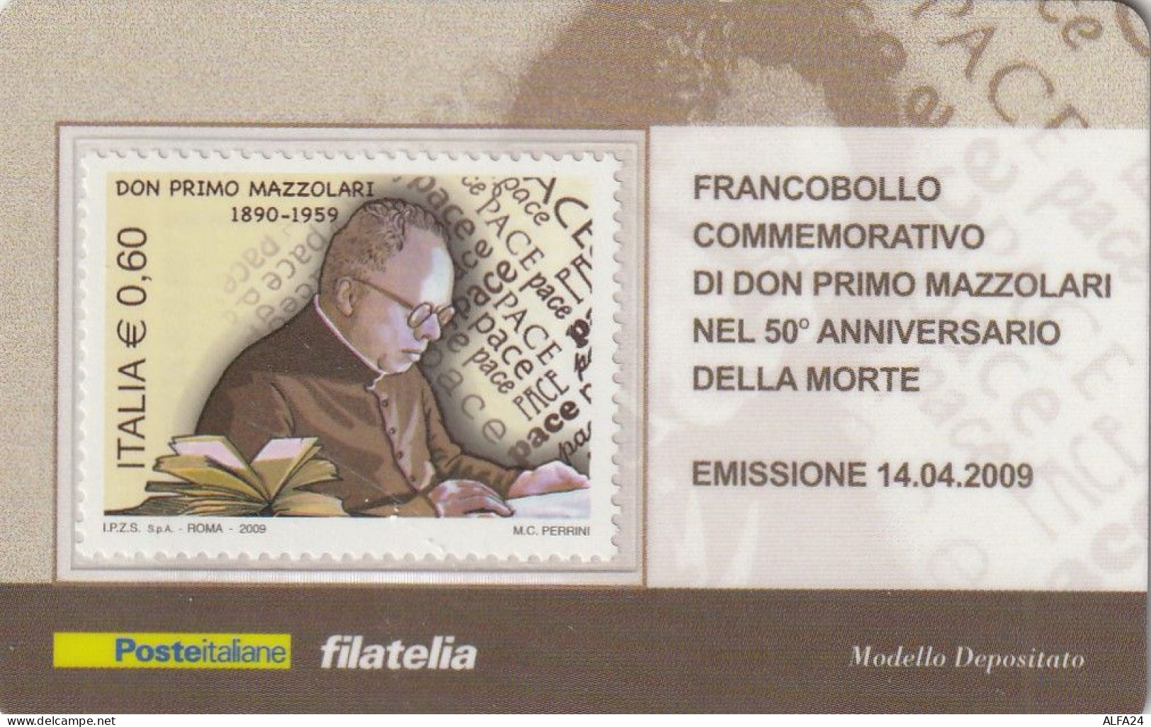 TESSERA FILATELICA VALORE 0,6 EURO DON PRIMO MAZZOLARI (TF1117 - Philatelic Cards