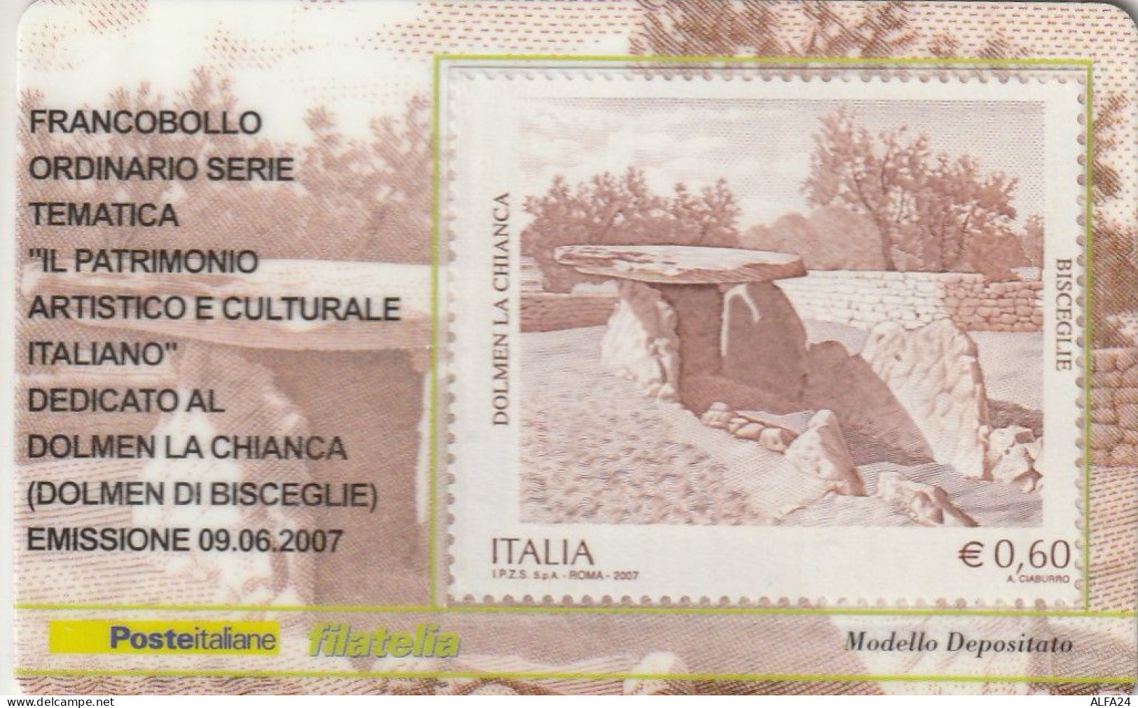 TESSERA FILATELICA VALORE 0,6 EURO DOLMEN LA CHIANCA (TF1103 - Cartes Philatéliques