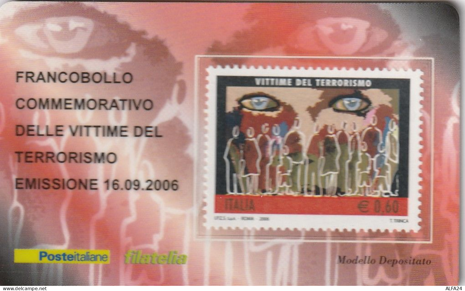 TESSERA FILATELICA VALORE 0,6 EURO VITTIME DEL TERRORISMO (TF1099 - Philatelic Cards
