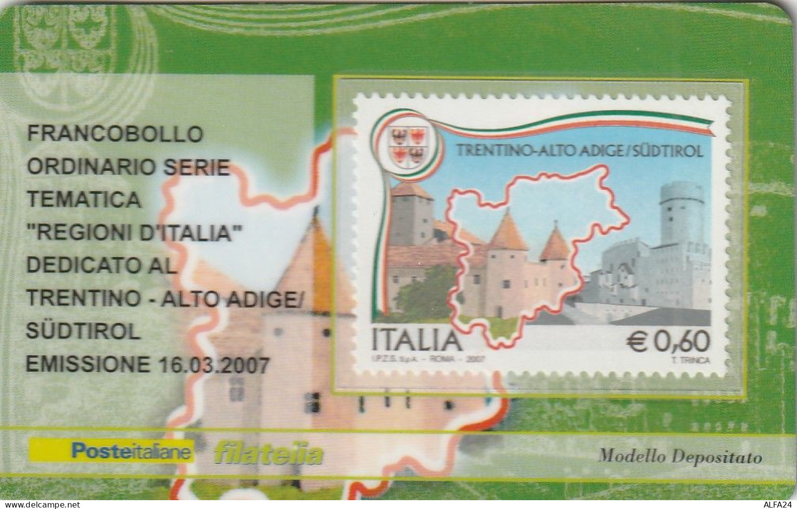 TESSERA FILATELICA VALORE 0,6 EURO TRENTINO AA (TF1019 - Philatelic Cards