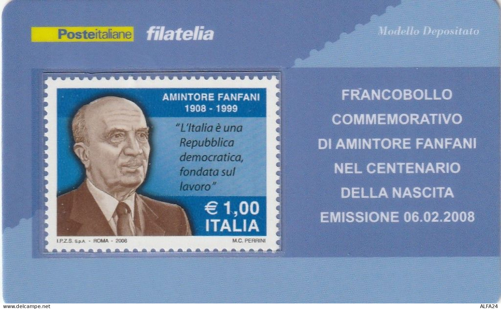 TESSERA FILATELICA VALORE 1 EURO FANFANI (TF1016 - Philatelic Cards