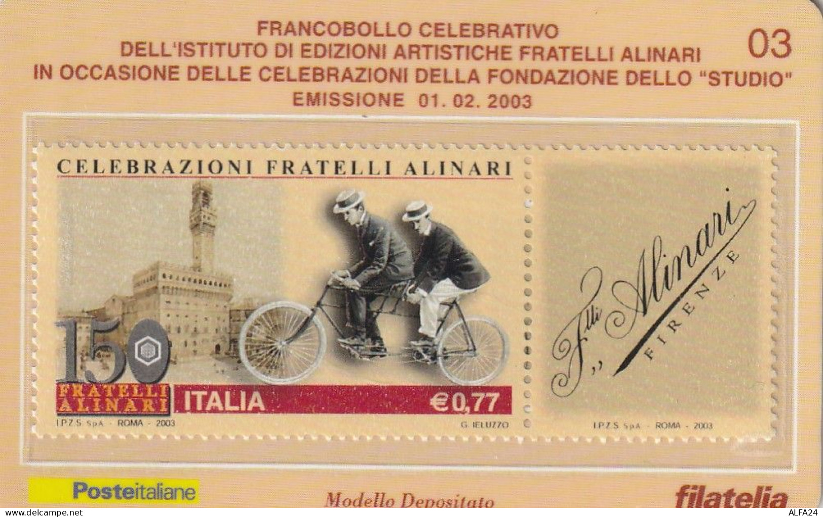 TESSERA FILATELICA VALORE 0,77 EURO ALINARI (TF991 - Philatelistische Karten