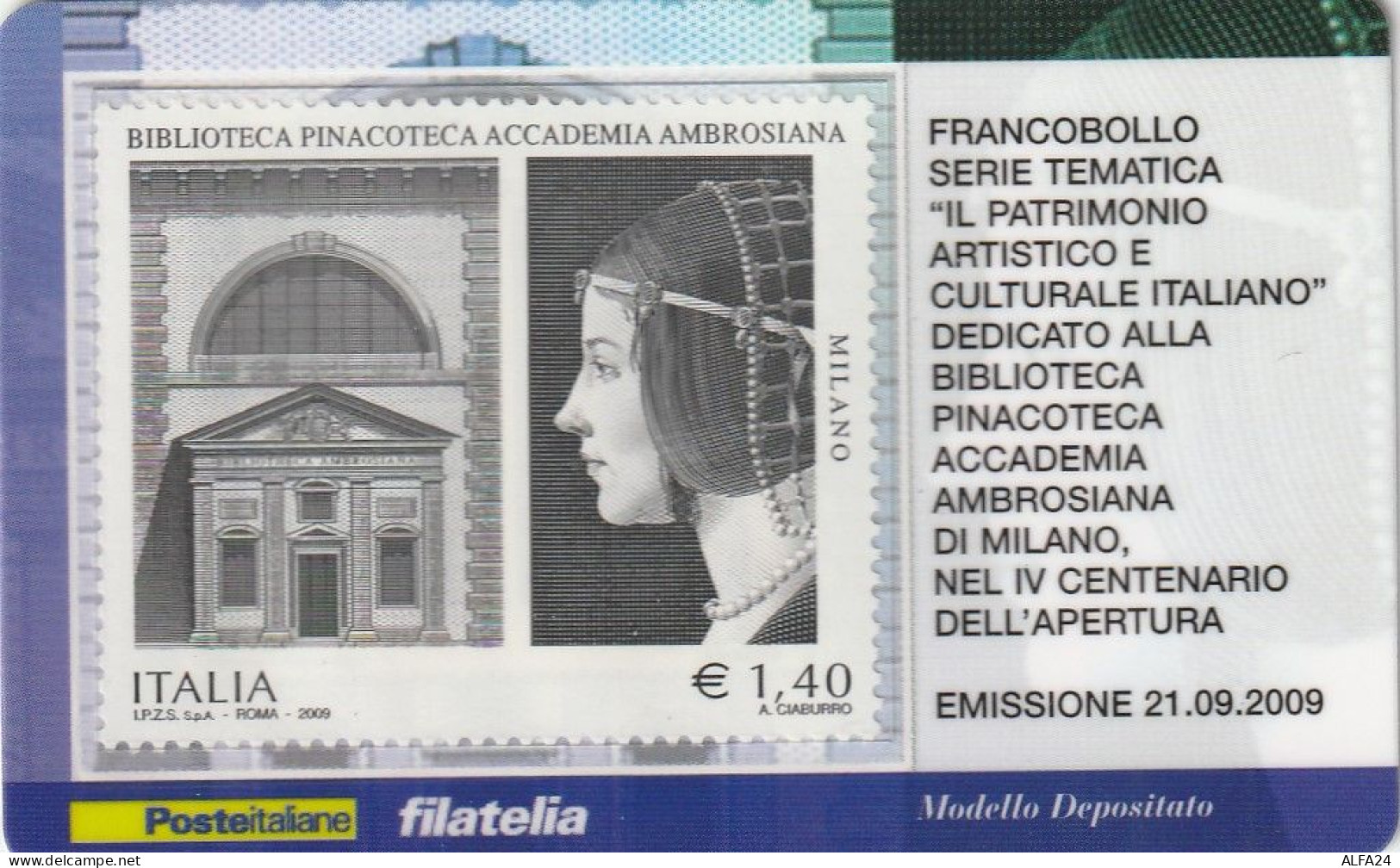 TESSERA FILATELICA VALORE 1,4 EURO PINACOTECA AMBROSIANA (TF980 - Philatelistische Karten