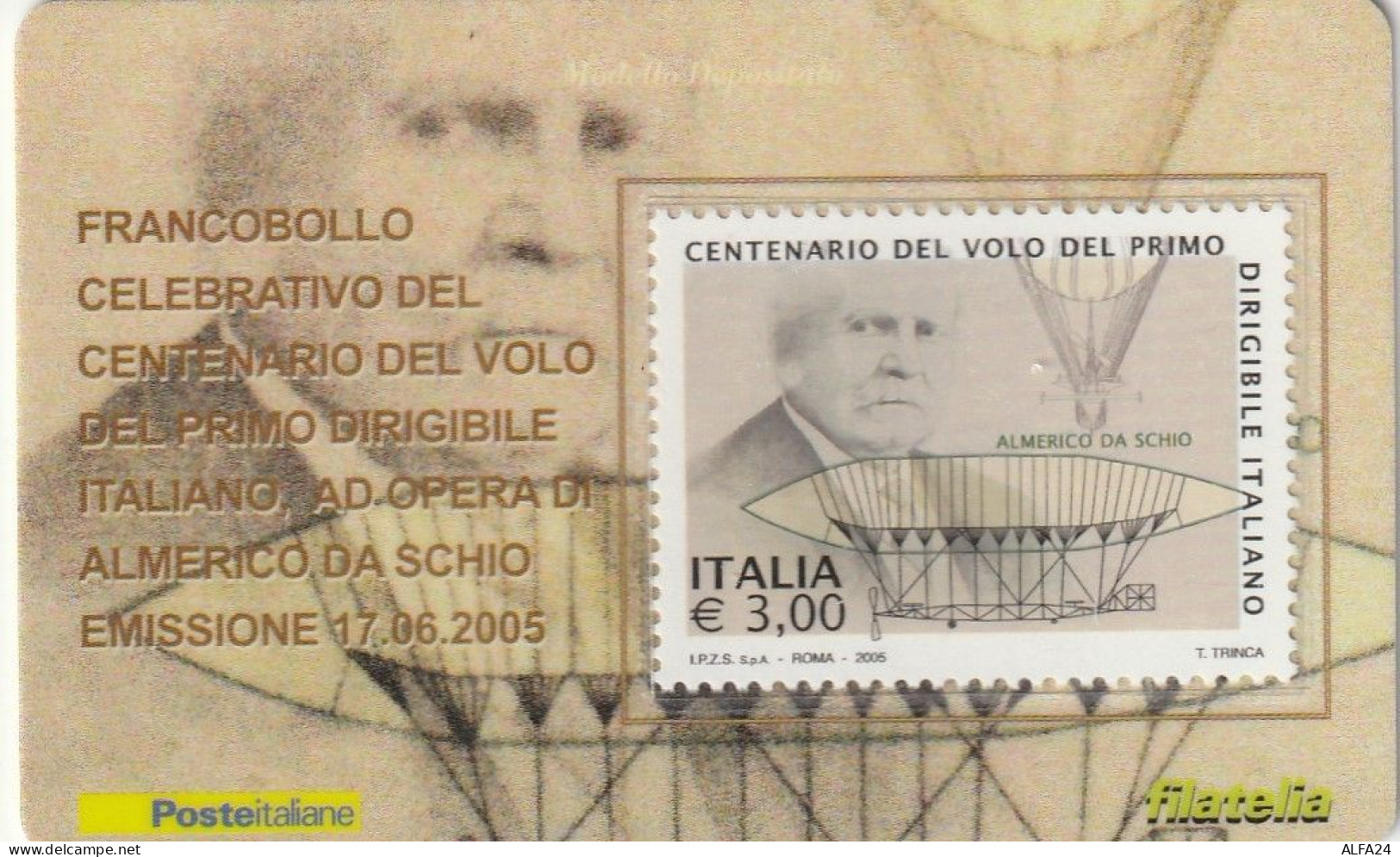 TESSERA FILATELICA VALORE 3 EURO DIRIGIBILE- ALMERICO DA SCHIO (TF958 - Cartes Philatéliques