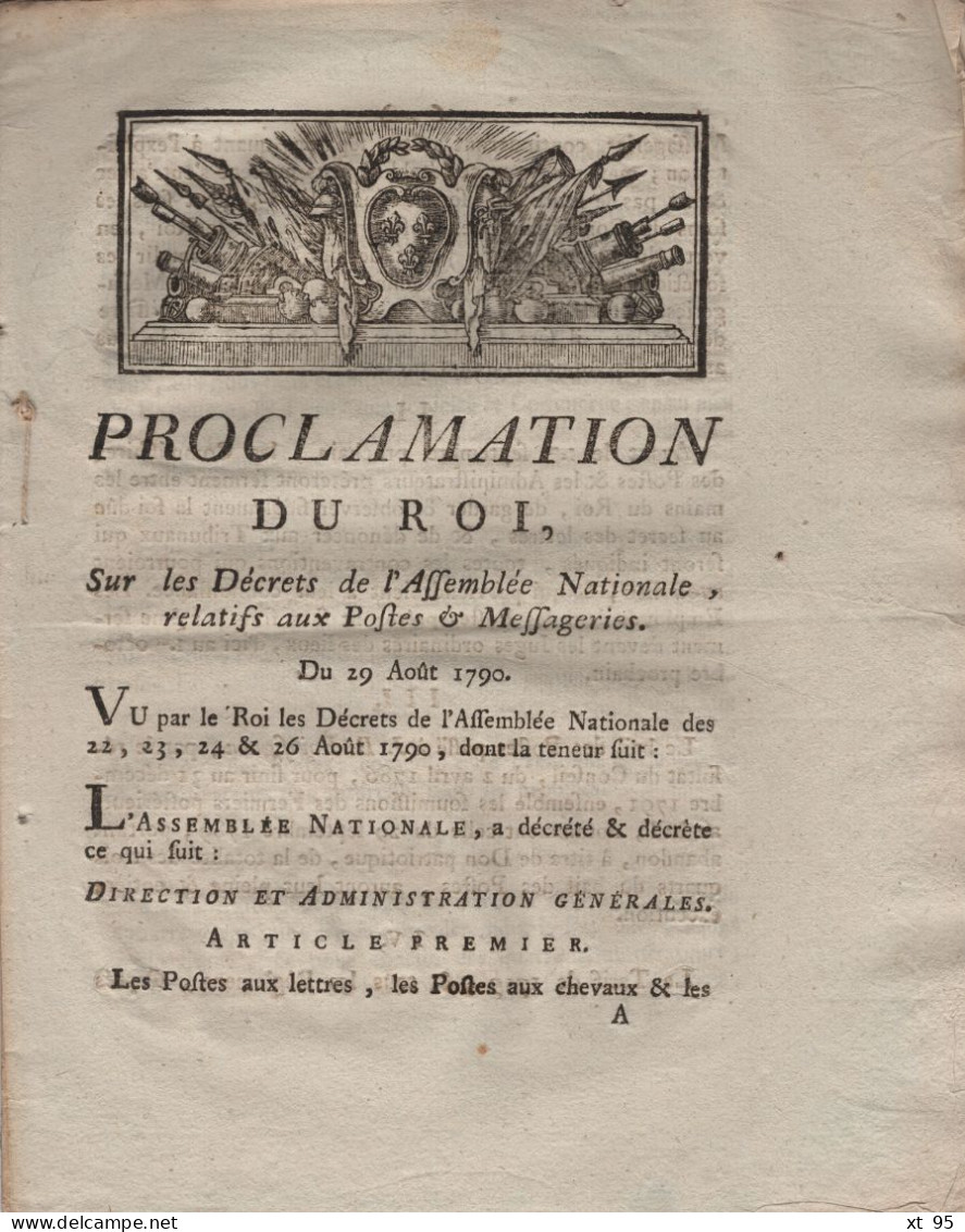 Proclamation Du Roi - 29 Aout 1790 - Decrets Relatifs Aux Postes Et Messageries - 11 Pages - 1701-1800: Précurseurs XVIII