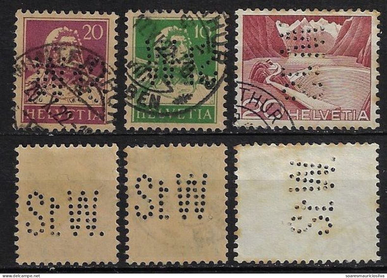 Switzerland 1913/1972 3 Stamp With Perfin StW. By Stadt Winterthur All City Offices And Companies Lochung Perfore - Perforadas