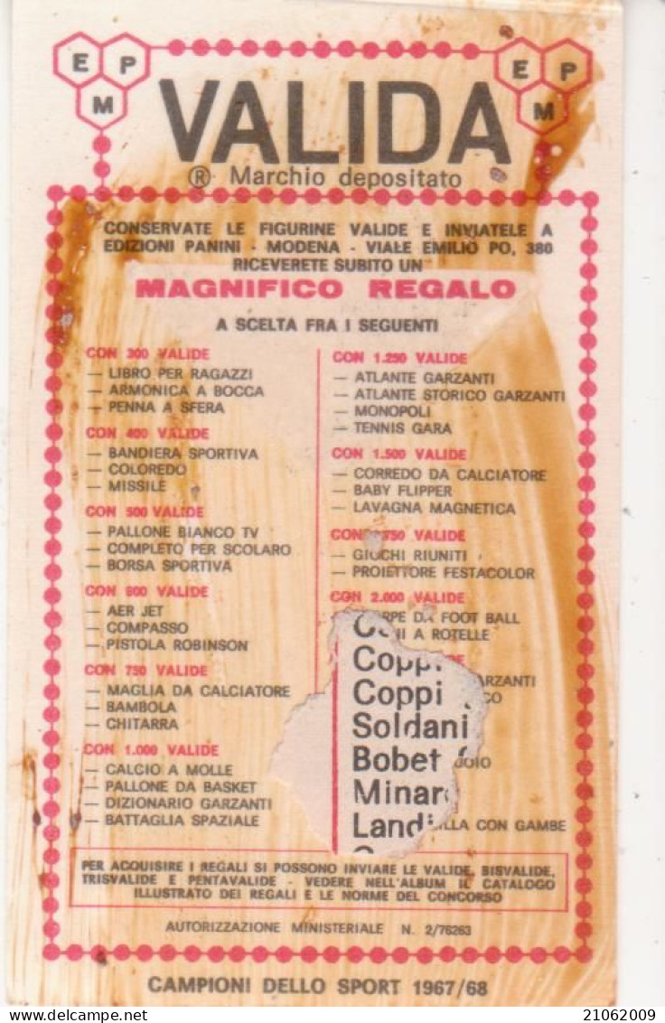 300 GINNASTICA - ALBERTO BRAGLIA - VALIDA - CAMPIONI DELLO SPORT 1967-68 PANINI STICKERS FIGURINE - Ginnastica