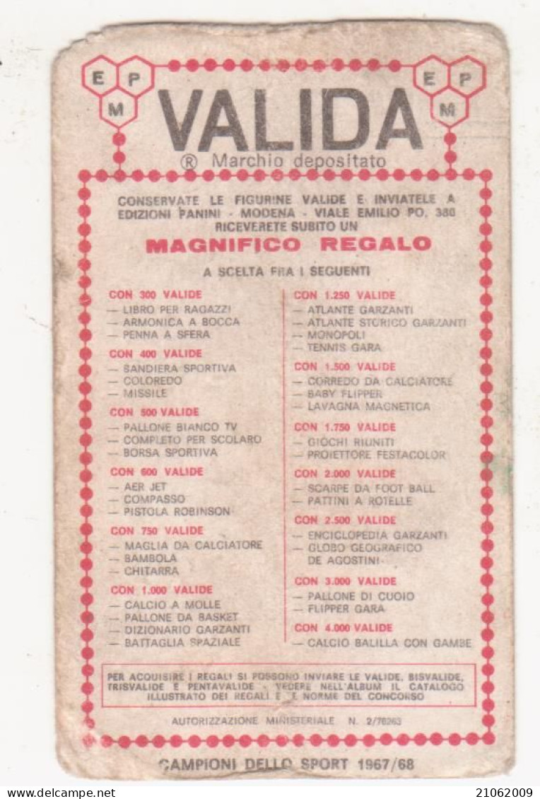 475 PUGILATO - ALDO SPOLDI - VALIDA - CAMPIONI DELLO SPORT 1967-68 PANINI STICKERS FIGURINE - Trading Cards