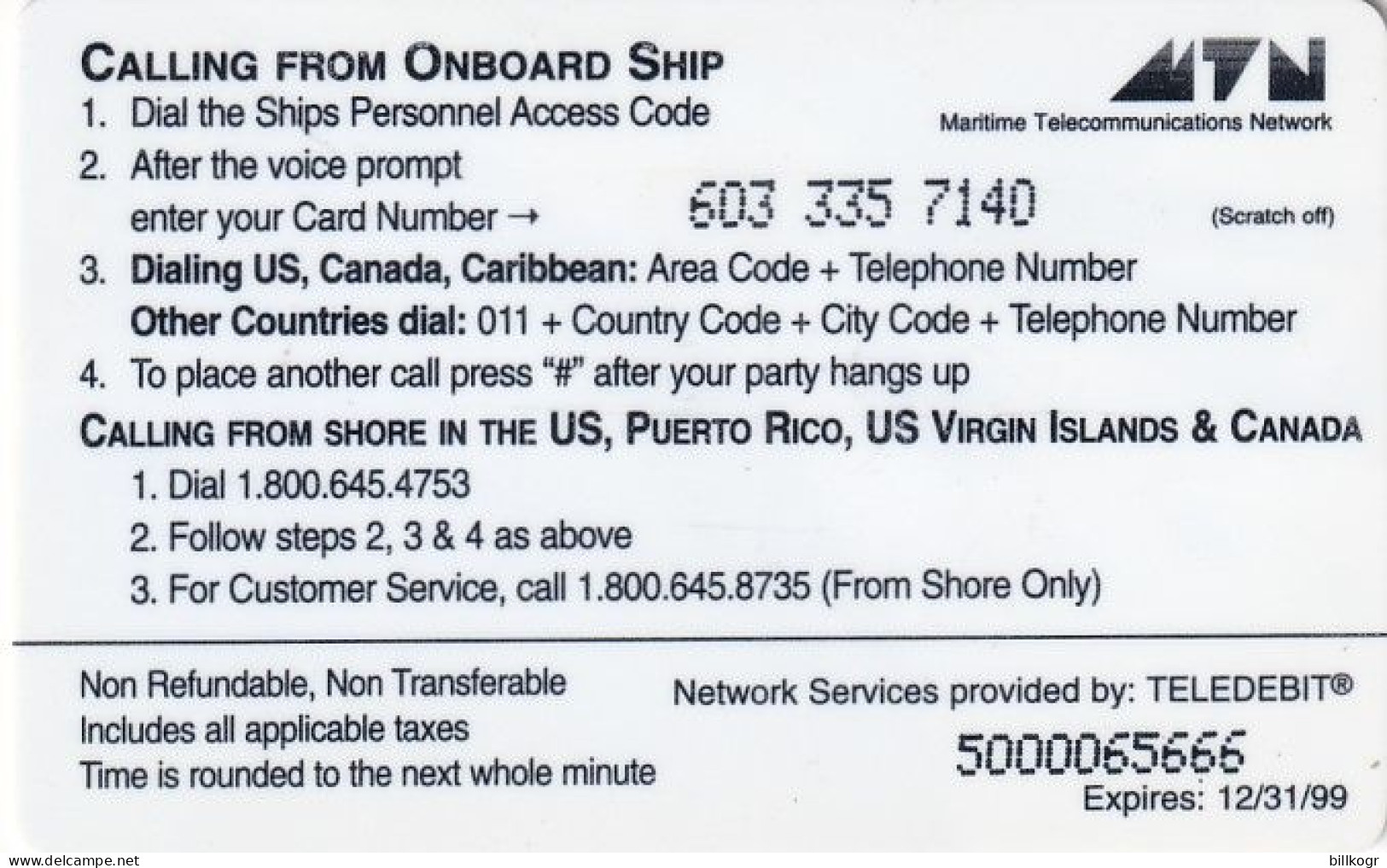 US VIRGIN ISLANDS - Oceanphone By Teledebit Satellite Prepaid Card $40, Exp.date 31/12/99, Used - Jungferninseln (Virgin I.)