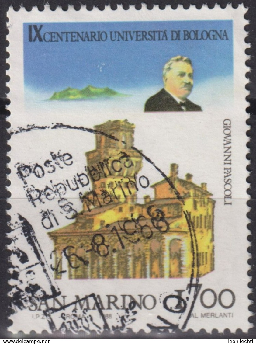 1988 San Marino ° Mi:SM 1390, Sn:SM 1156, Yt:SM 1184, Ateneo, 9th Centenary Of The University Of Bologna - Usati