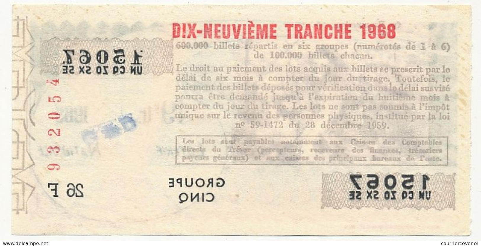FRANCE - Loterie Nationale - Les Découvertes - Lavoisier, Le Flux De La Chaleur - 19ème Tranche - 1968 - Billets De Loterie