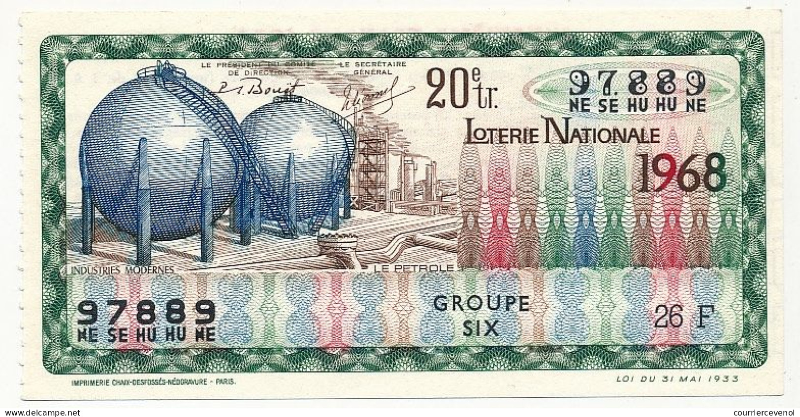 FRANCE - Loterie Nationale - Industries Modernes - Le Pétrole - 20ème Tranche - 1968 - Billets De Loterie