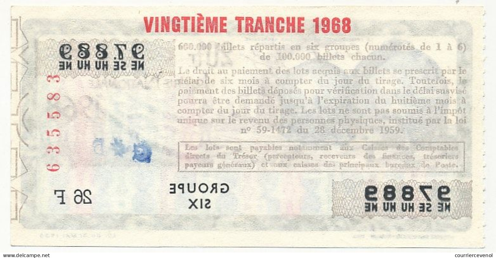 FRANCE - Loterie Nationale - Industries Modernes - Le Pétrole - 20ème Tranche - 1968 - Billets De Loterie