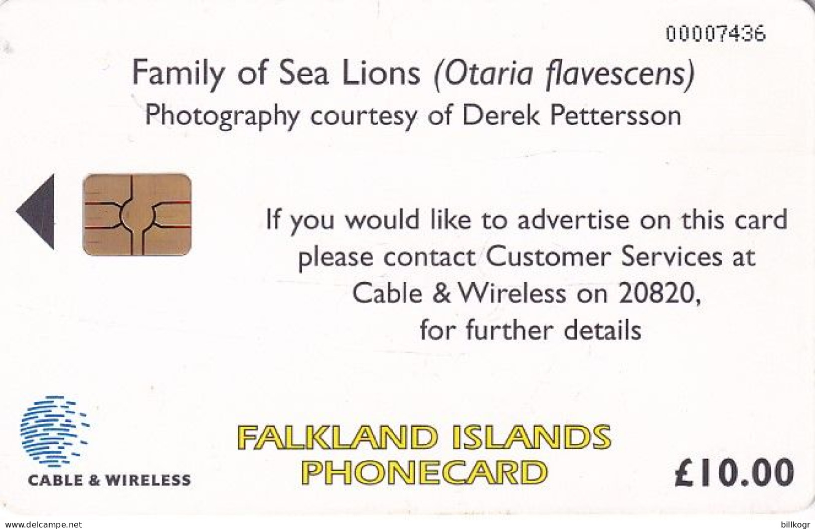 FALKLAND ISL.(chip) - Family Of Sea Lions, First Chip Issue 10 Pounds, Tirage 14000, Used - Islas Malvinas